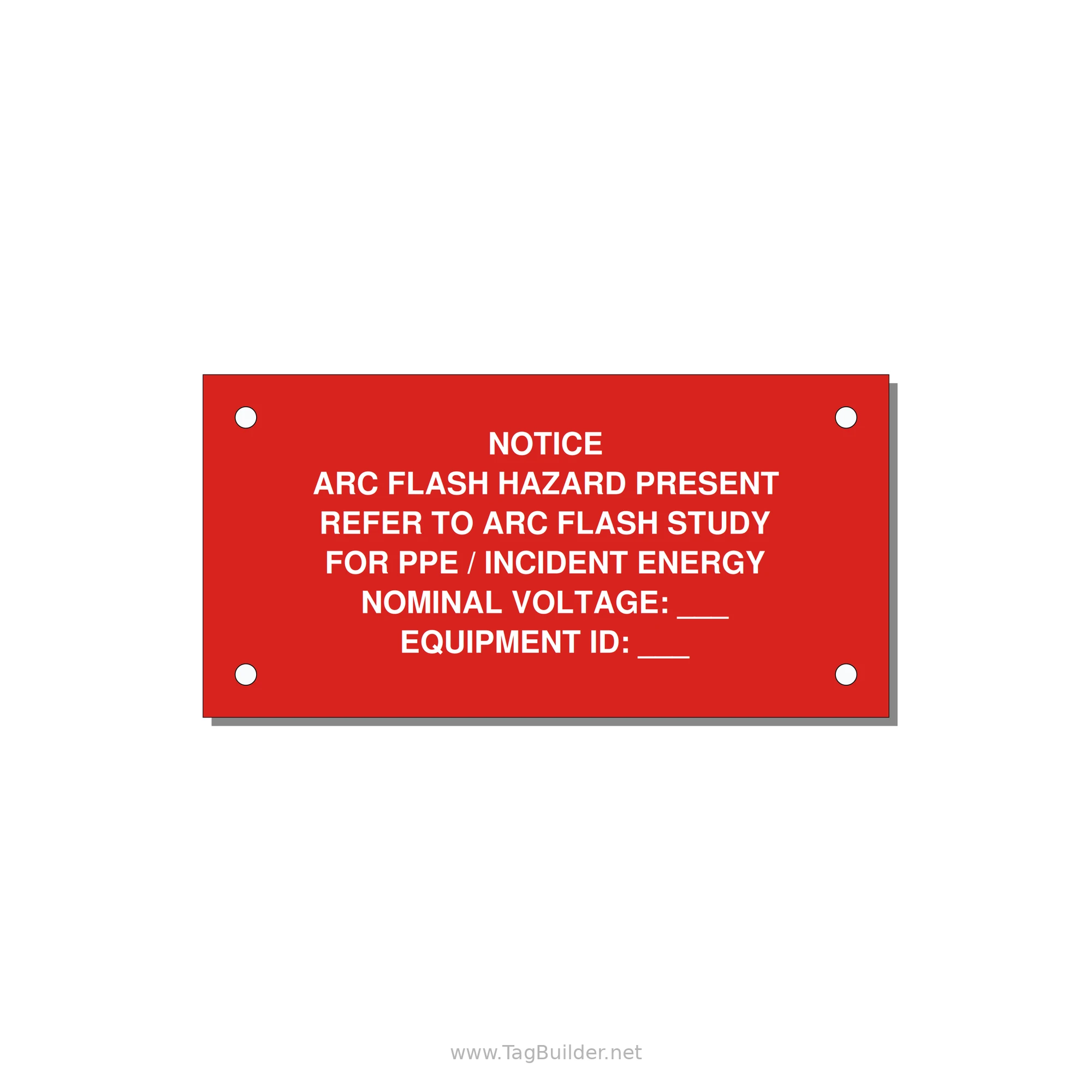 Arc Flash Hazard Label (Refer to Study) — NFPA 70E — 4x2" White on Red, Holes