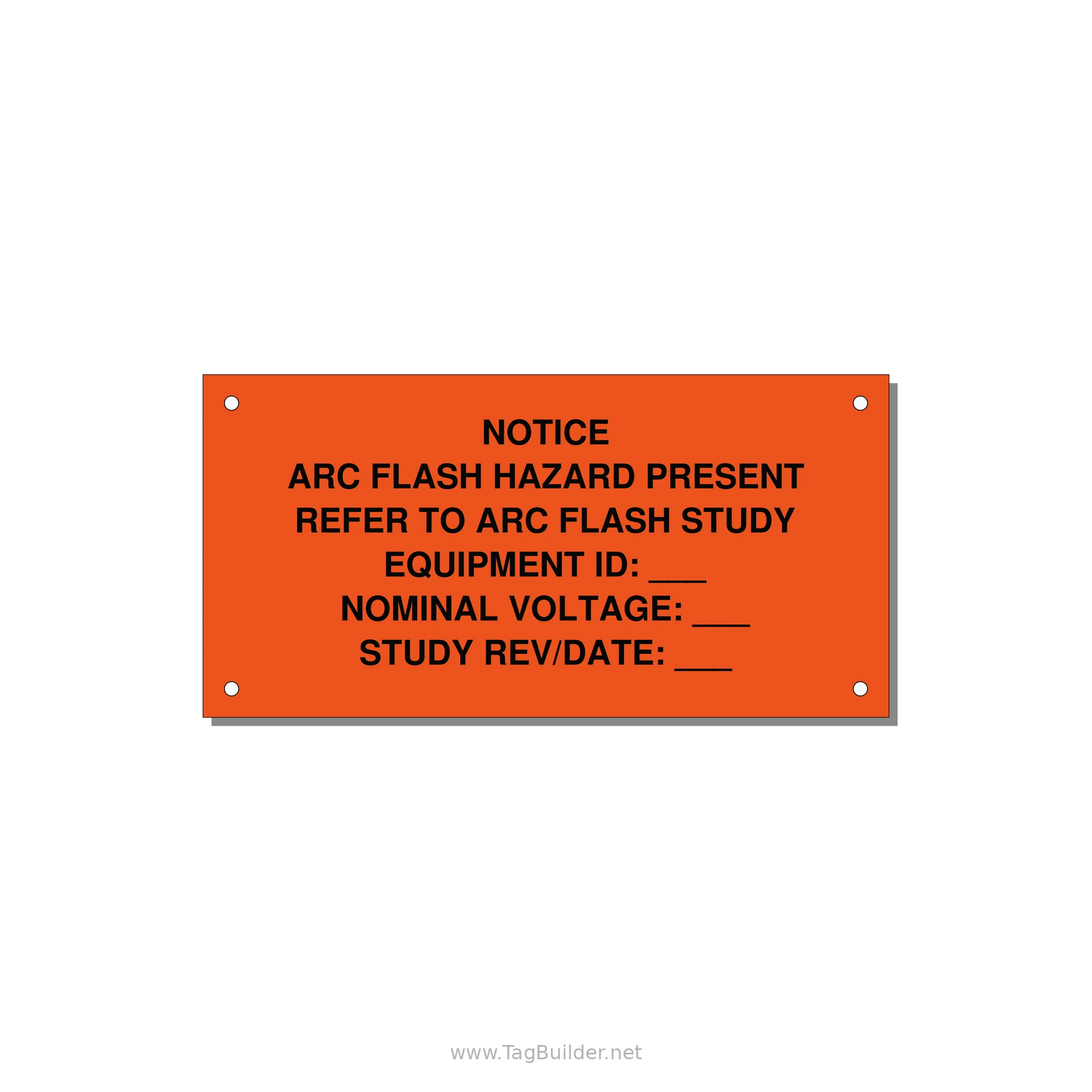 Arc Flash Hazard Label (Refer to Study) — NFPA 70E — 6x3" Black on Orange, Holes