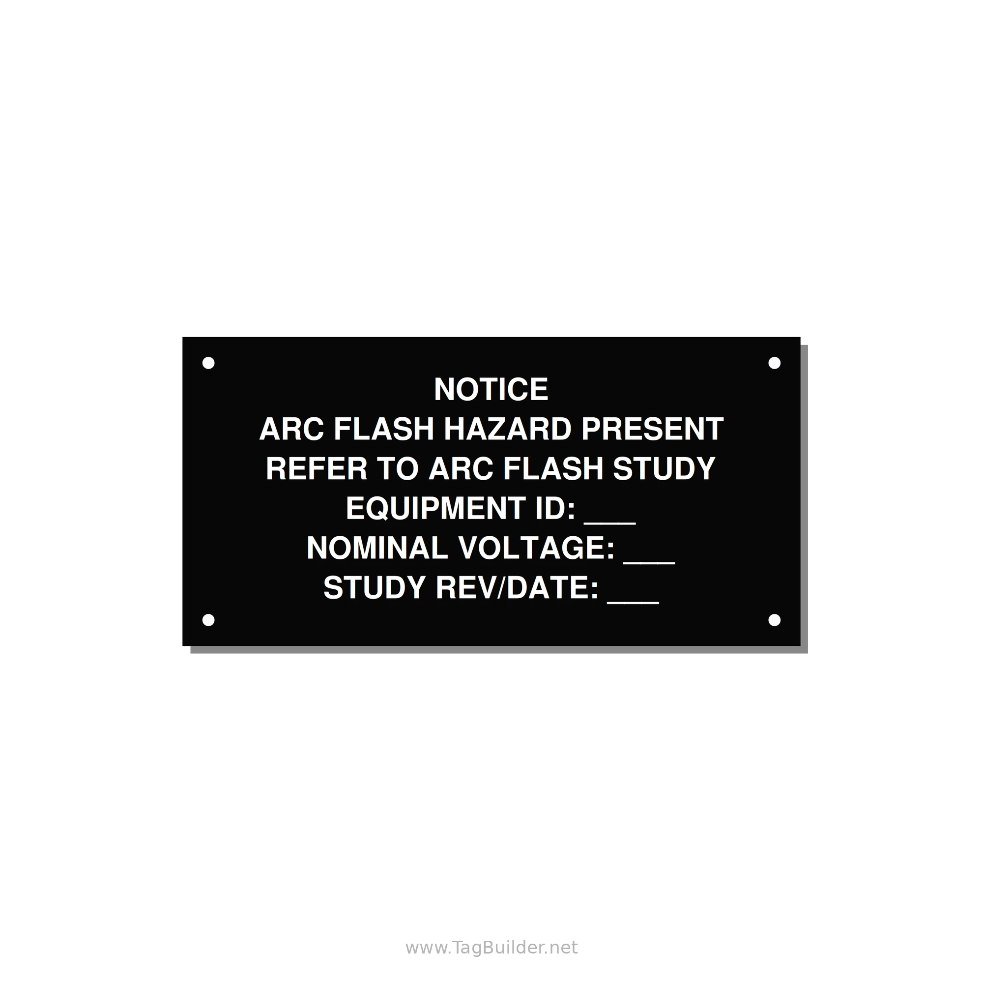 Arc Flash Hazard Label (Refer to Study) — NFPA 70E — 6x3" White on Black, Holes