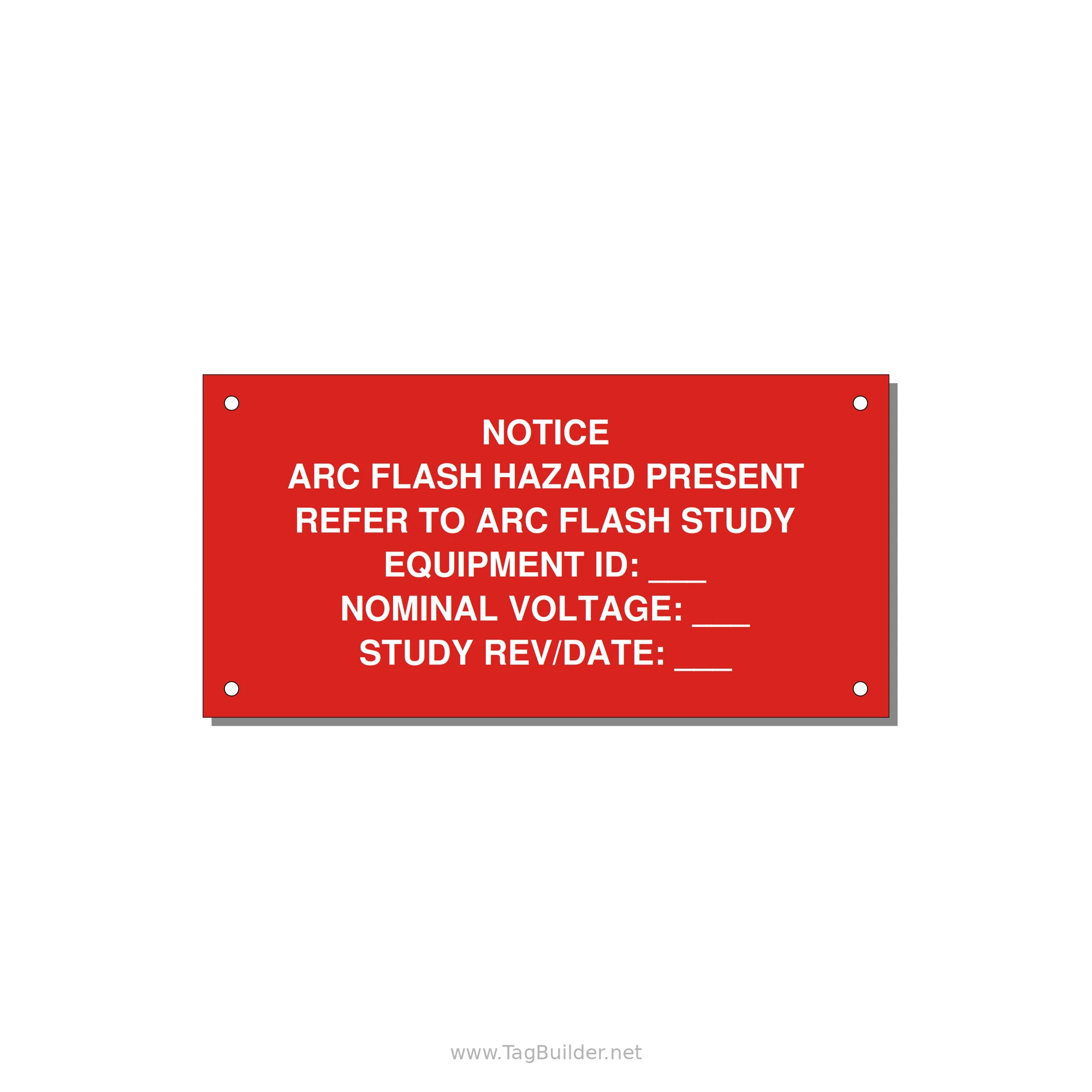 Arc Flash Hazard Label (Refer to Study) — NFPA 70E — 6x3" White on Red, Holes