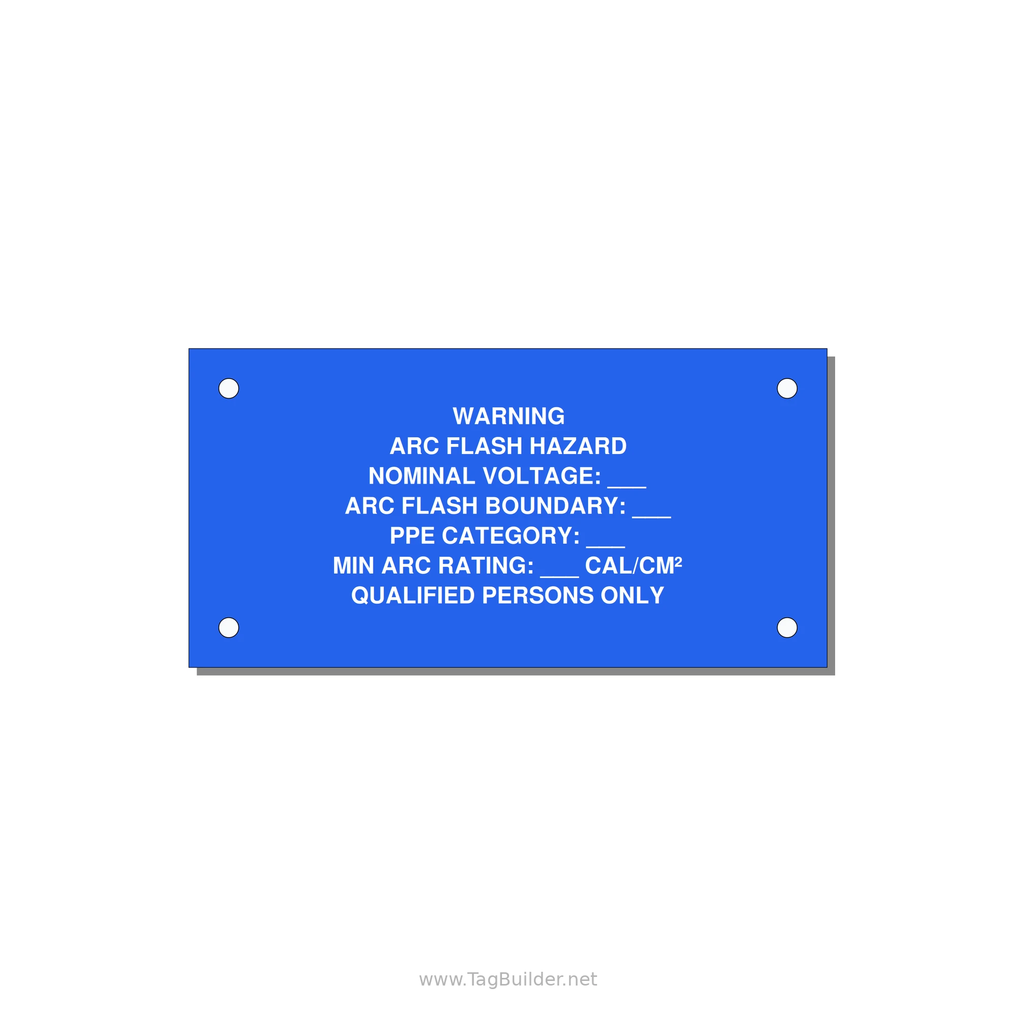 Arc Flash Label (PPE Category Fill-In) — NFPA 70E — 4x2" White on Blue, Holes