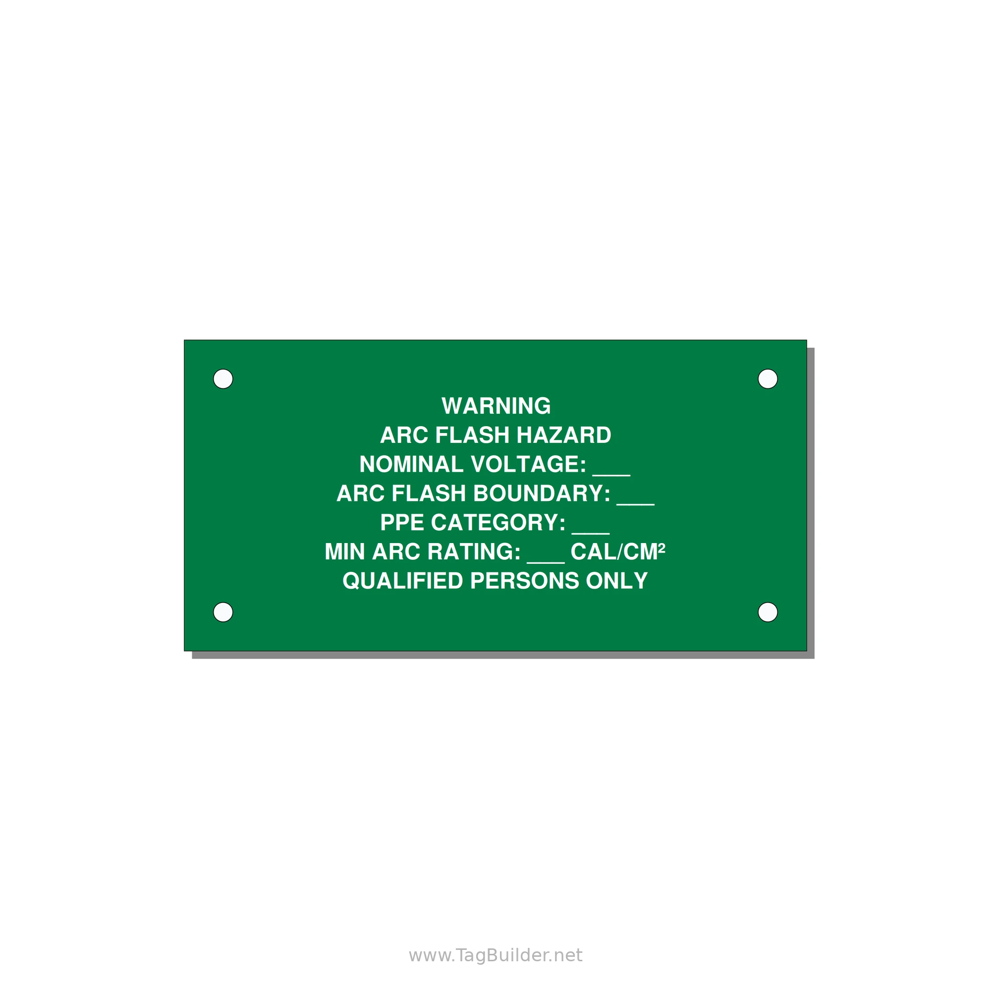 Arc Flash Label (PPE Category Fill-In) — NFPA 70E — 4x2" White on Green, Holes