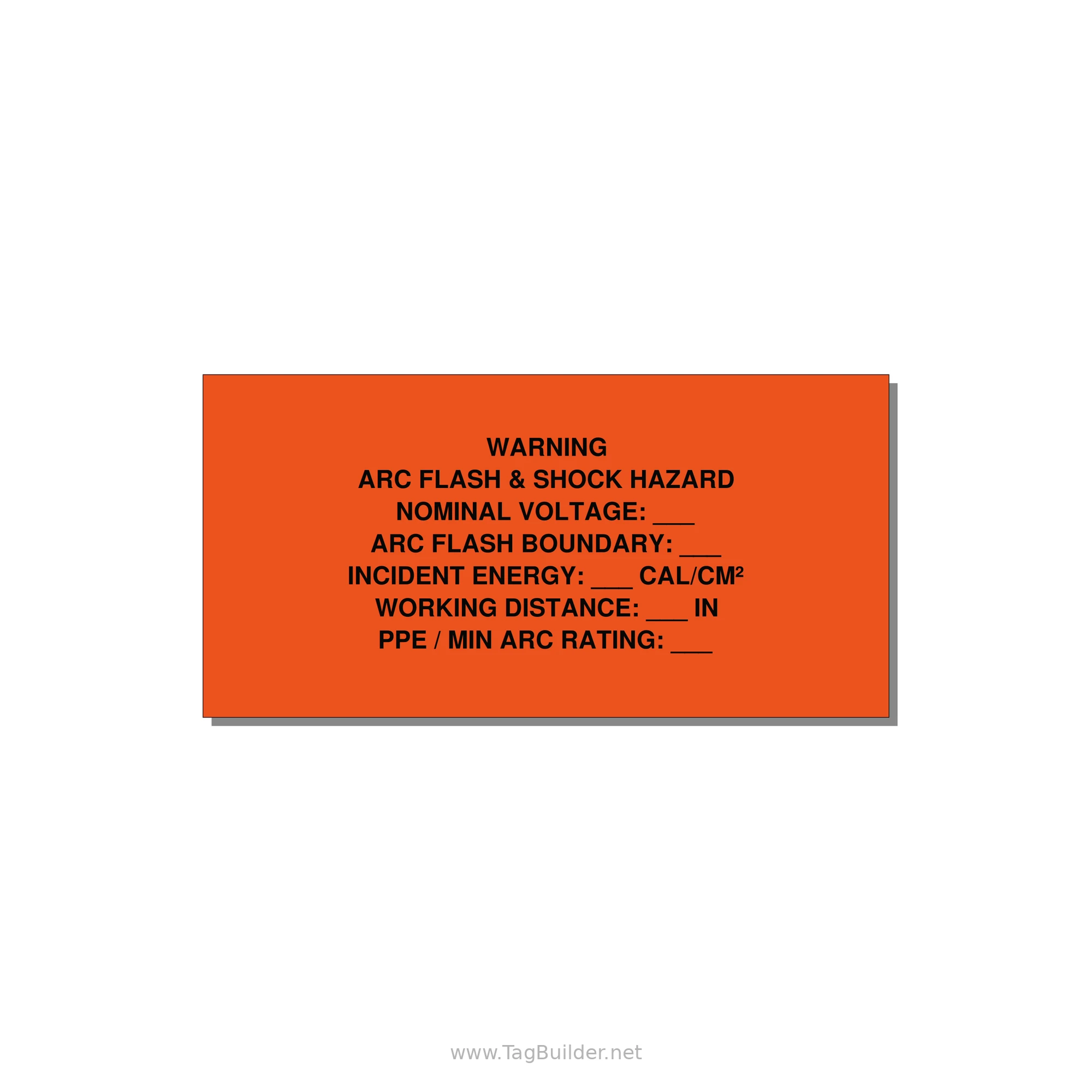 Arc Flash & Shock Hazard Label (Incident Energy Fill-In) — NFPA 70E — 4x2" Black on Orange, Adhesive