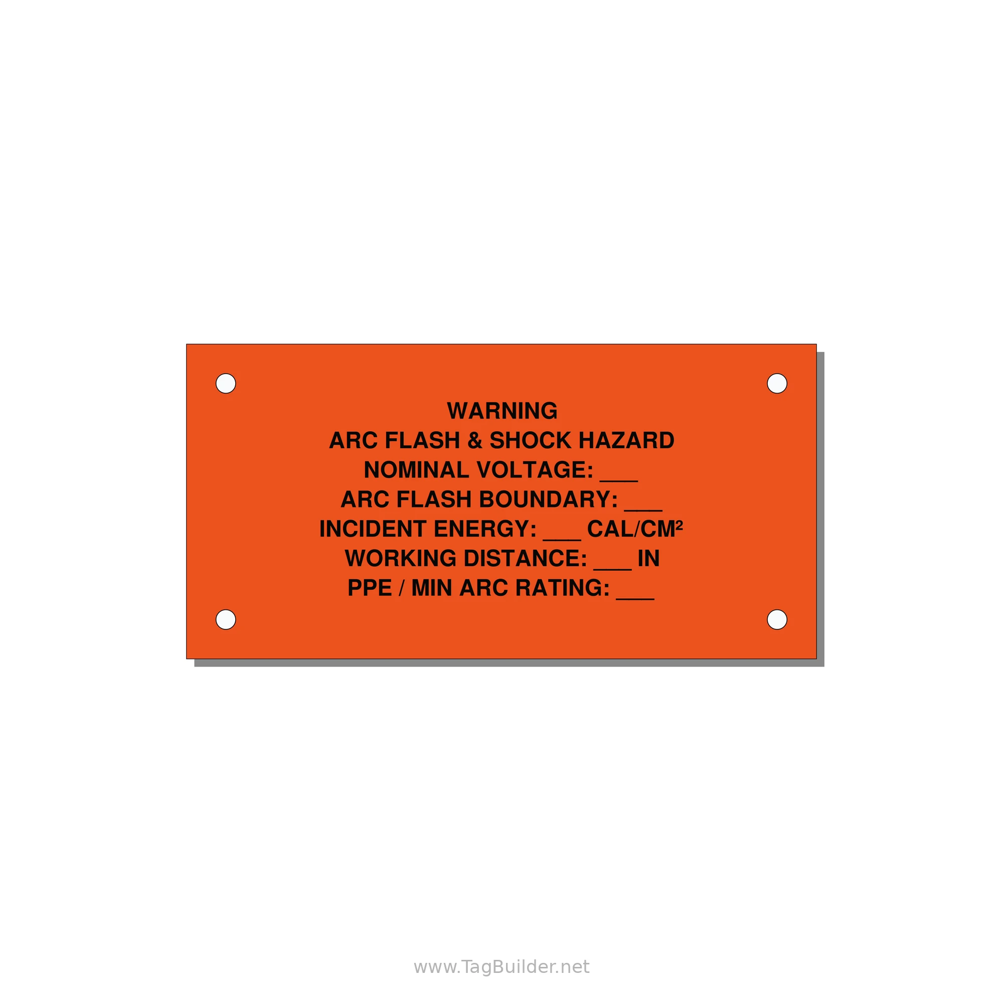 Arc Flash & Shock Hazard Label (Incident Energy Fill-In) — NFPA 70E — 4x2" Black on Orange, Holes