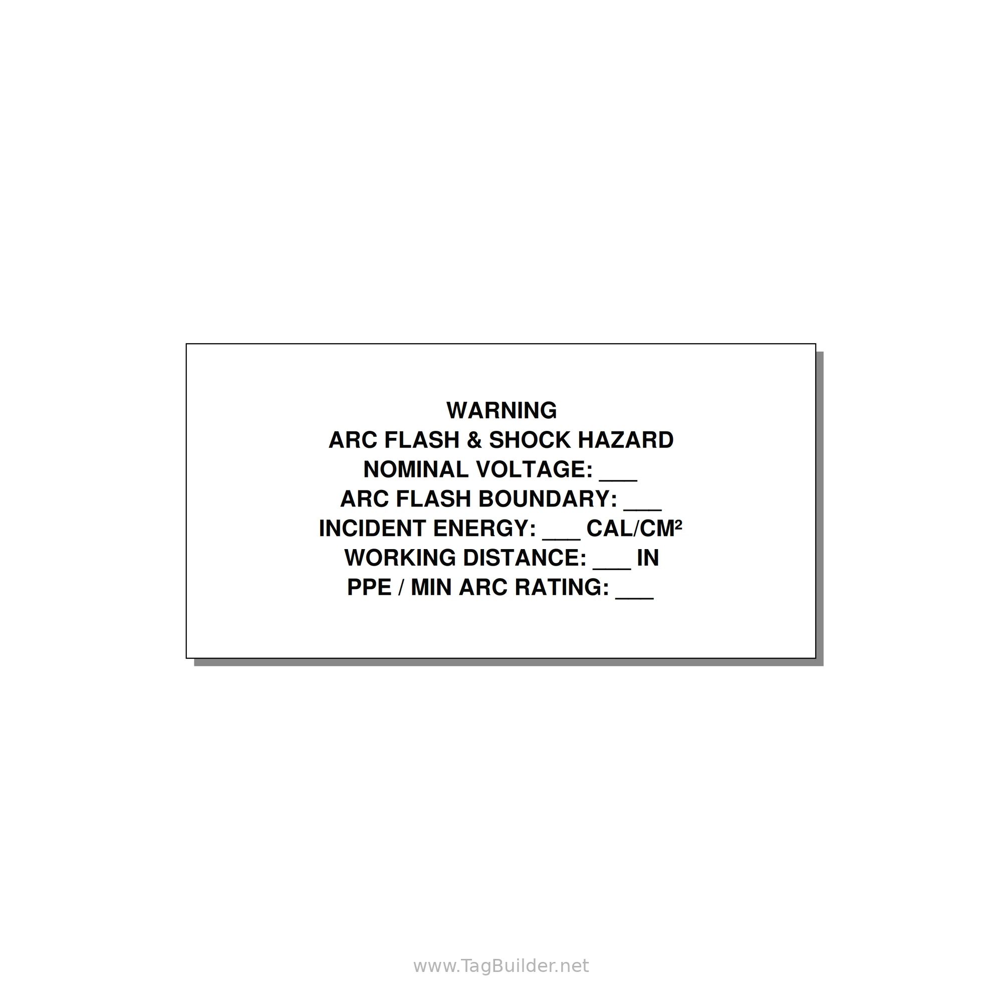 Arc Flash & Shock Hazard Label (Incident Energy Fill-In) — NFPA 70E — 4x2" Black on White, Adhesive
