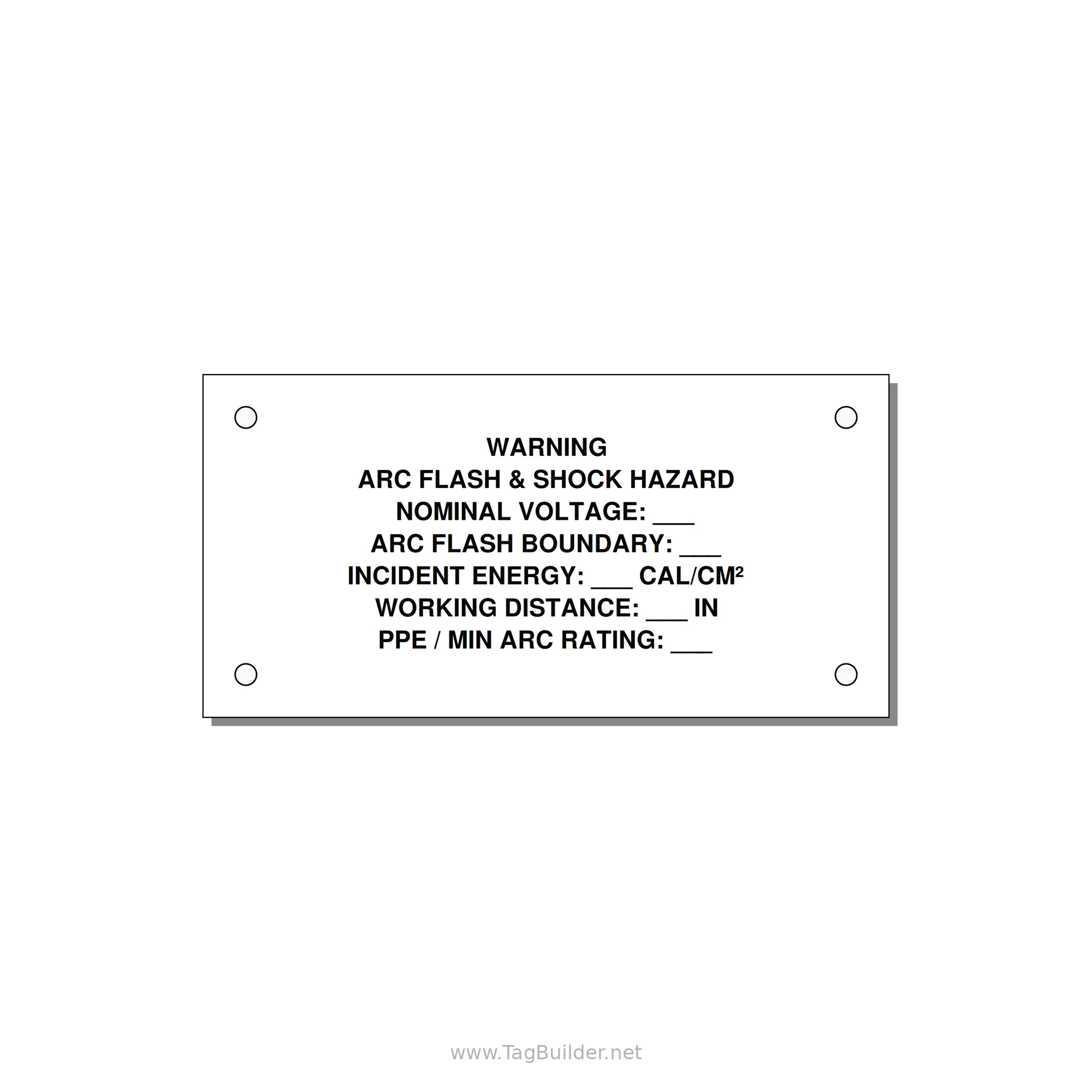 Arc Flash & Shock Hazard Label (Incident Energy Fill-In) — NFPA 70E — 4x2" Black on White, Holes