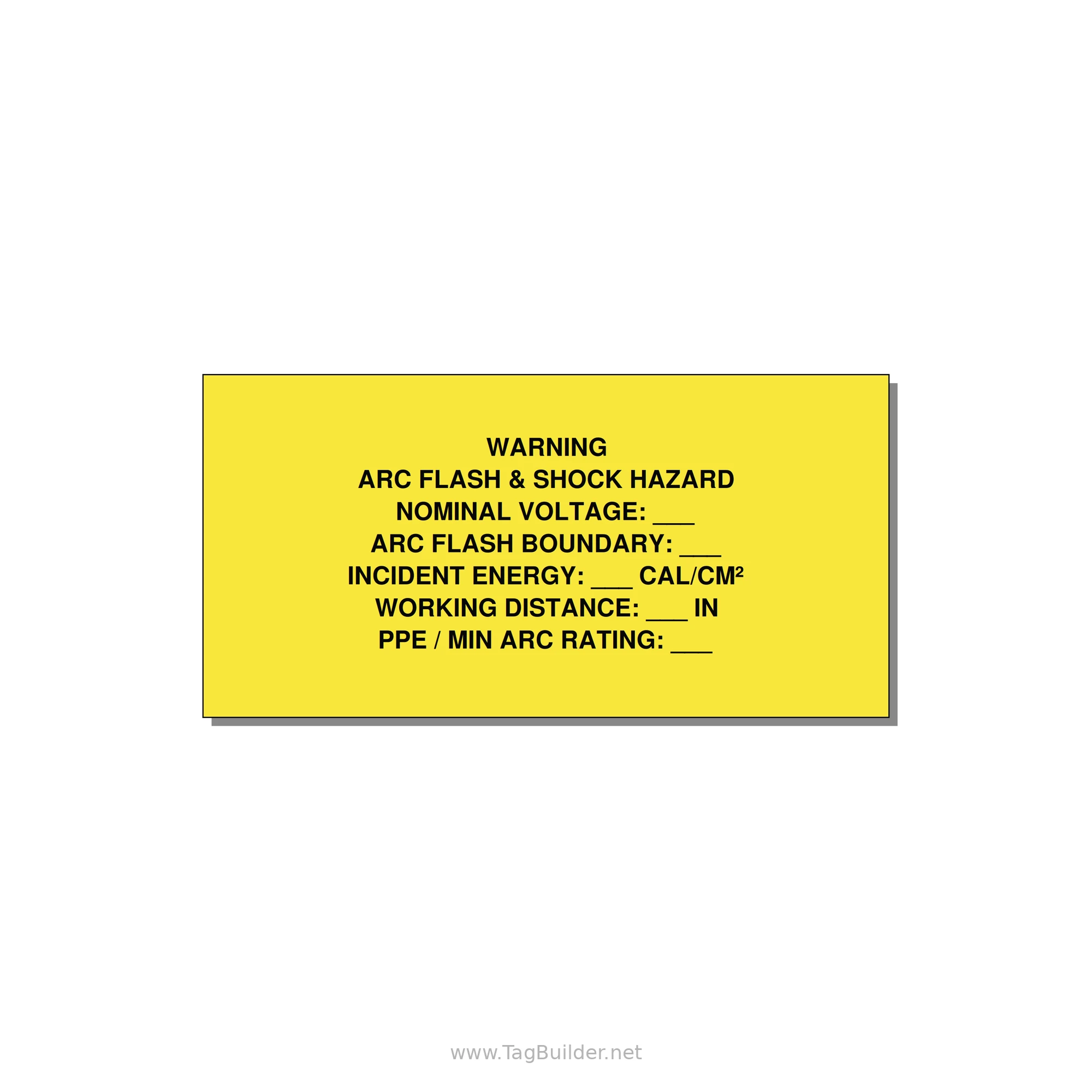 Arc Flash & Shock Hazard Label (Incident Energy Fill-In) — NFPA 70E — 4x2" Black on Yellow, Adhesive