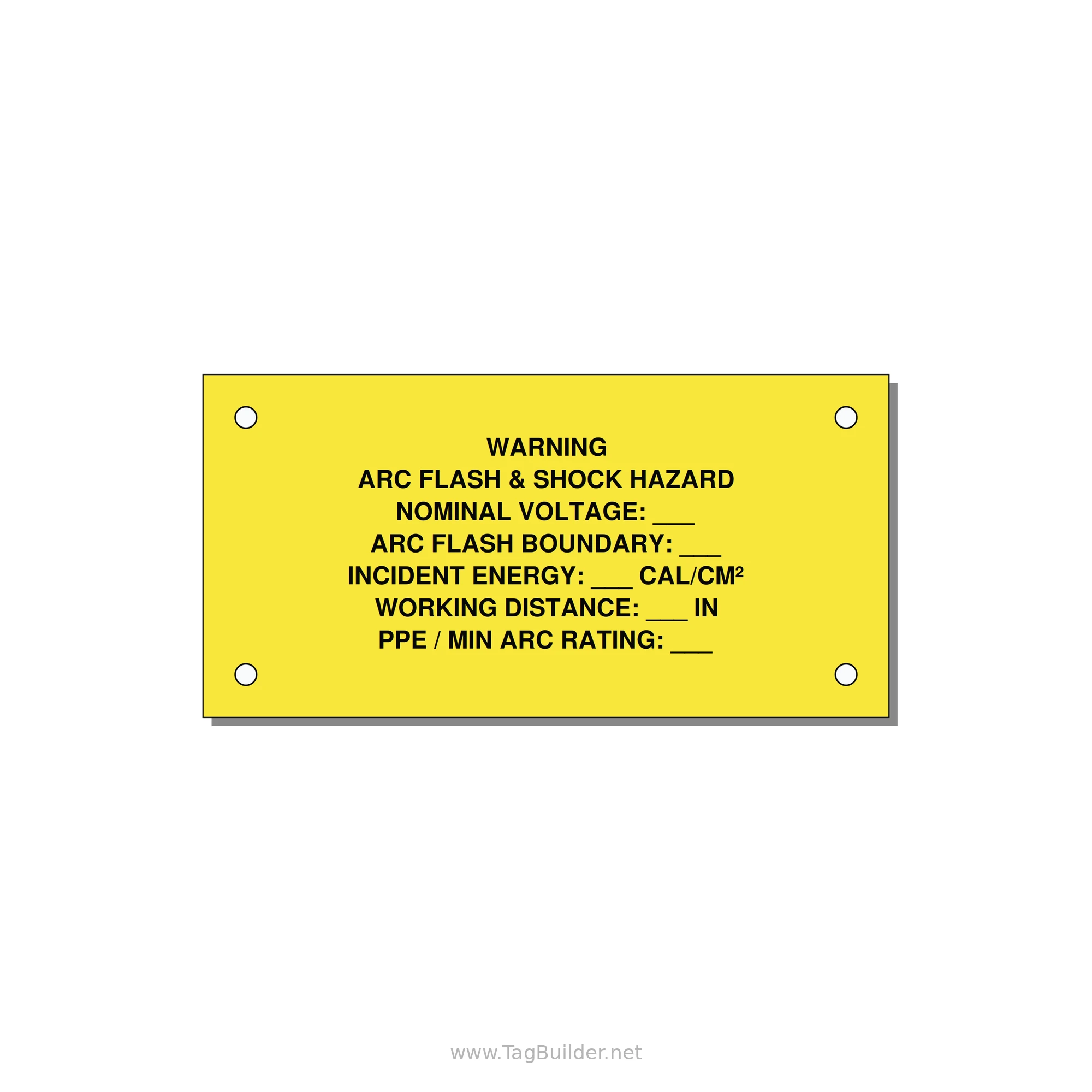 Arc Flash & Shock Hazard Label (Incident Energy Fill-In) — NFPA 70E — 4x2" Black on Yellow, Holes