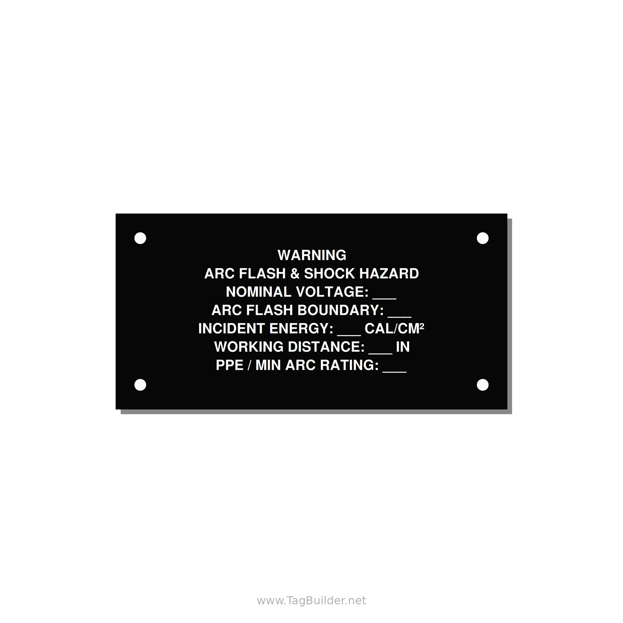 Arc Flash & Shock Hazard Label (Incident Energy Fill-In) — NFPA 70E — 4x2" White on Black, Holes