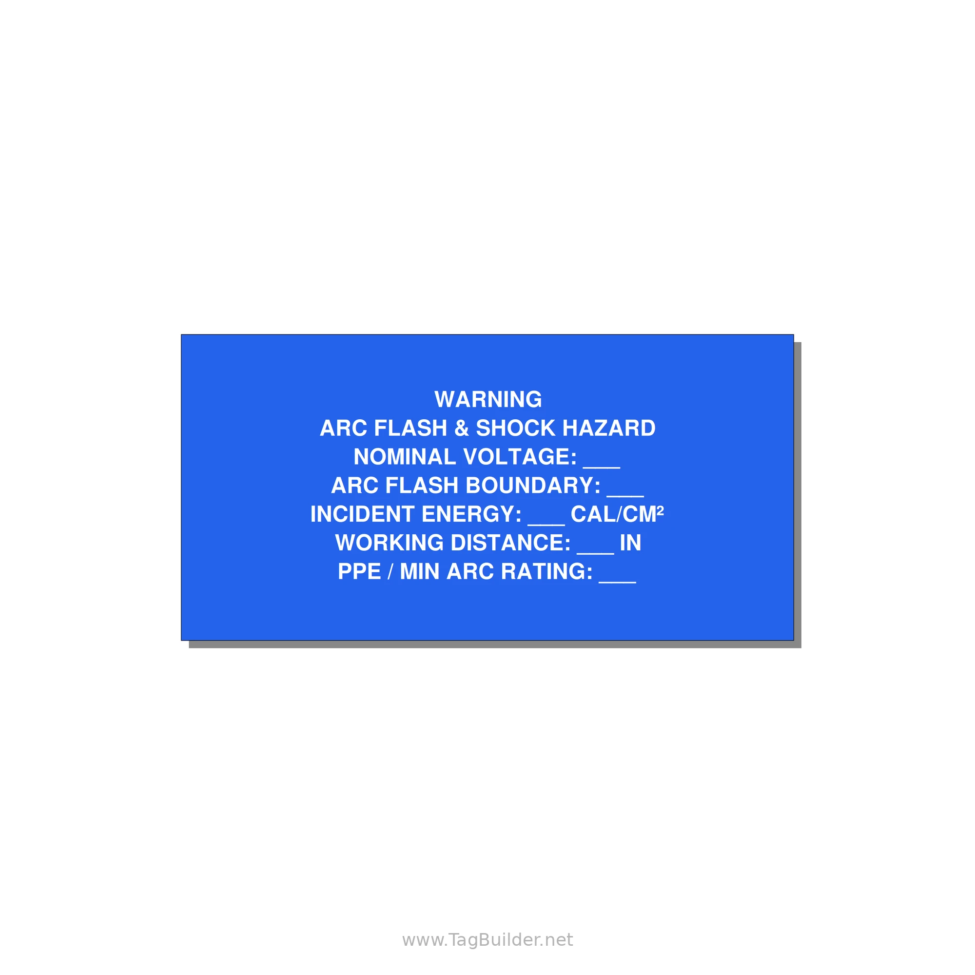 Arc Flash & Shock Hazard Label (Incident Energy Fill-In) — NFPA 70E — 4x2" White on Blue, Adhesive