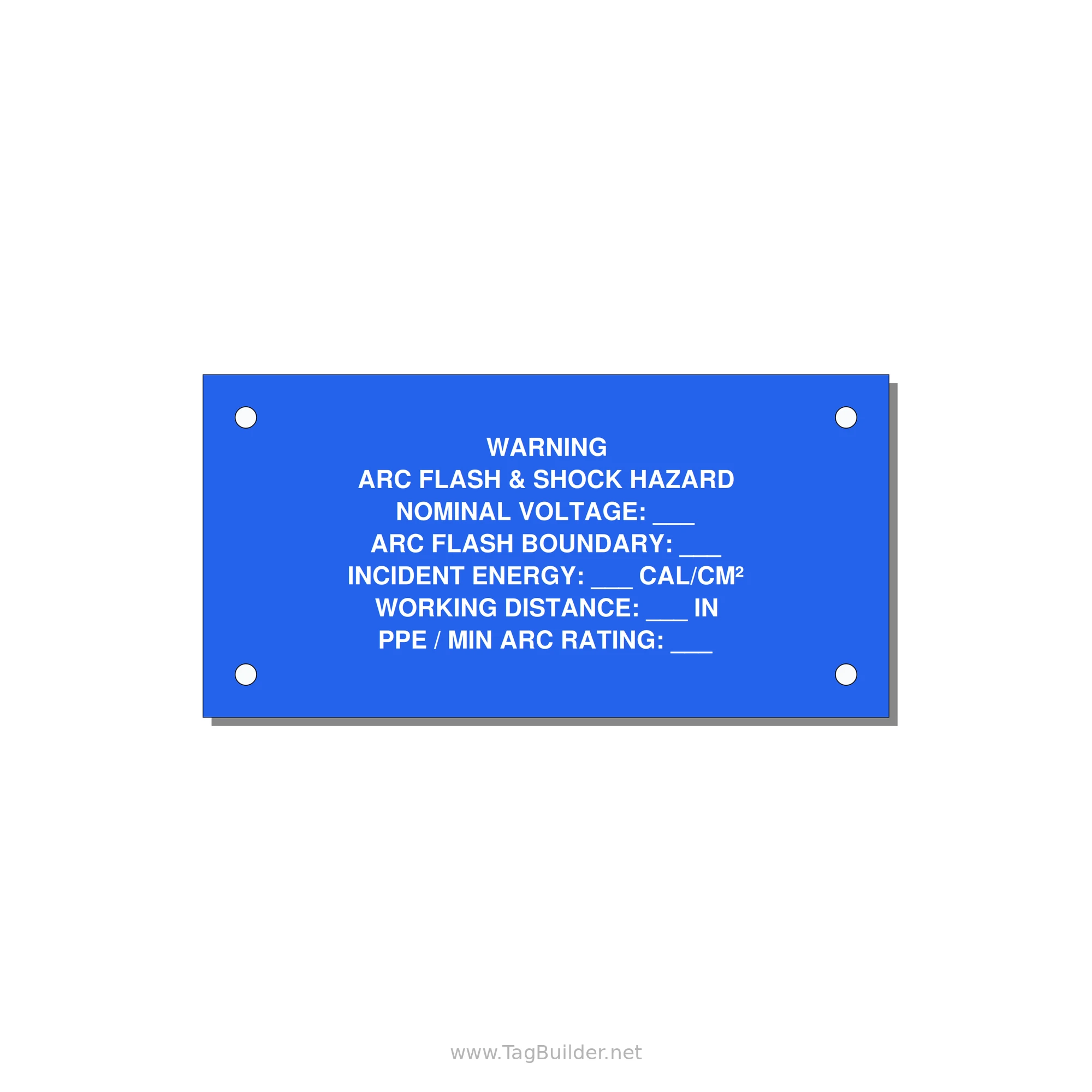 Arc Flash & Shock Hazard Label (Incident Energy Fill-In) — NFPA 70E — 4x2" White on Blue, Holes