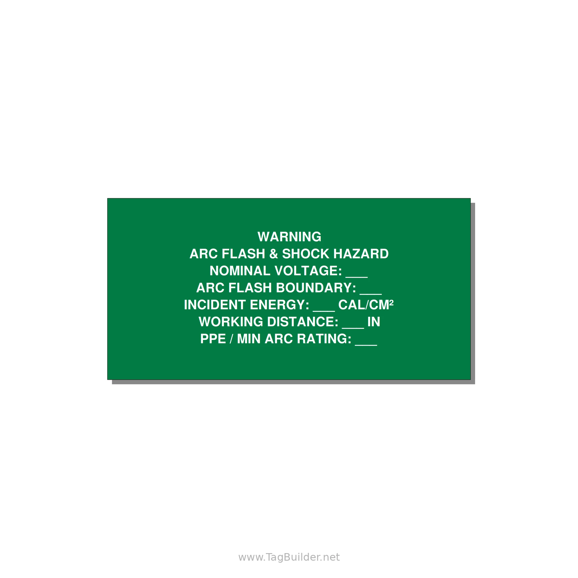 Arc Flash & Shock Hazard Label (Incident Energy Fill-In) — NFPA 70E — 4x2" White on Green, Adhesive