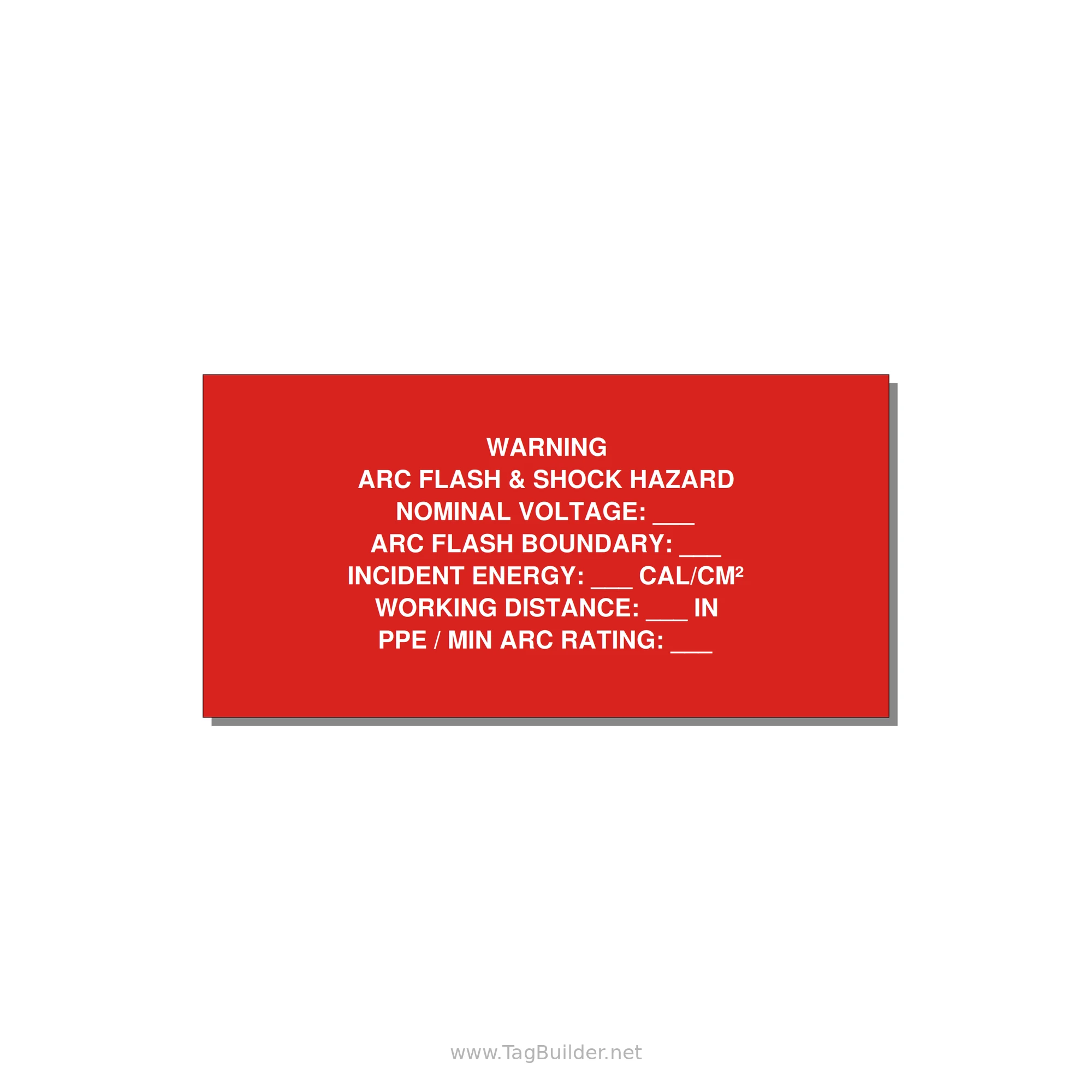 Arc Flash & Shock Hazard Label (Incident Energy Fill-In) — NFPA 70E — 4x2" White on Red, Adhesive