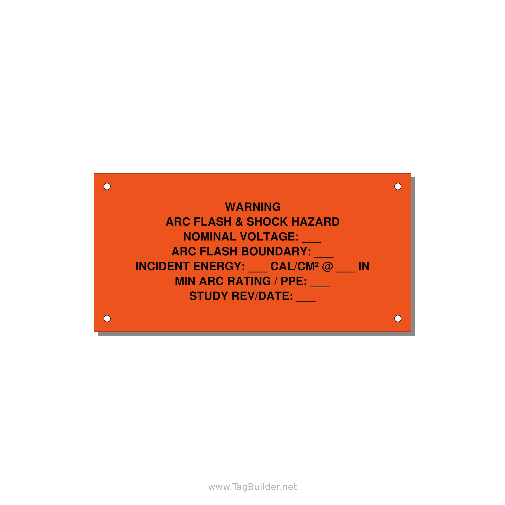 Arc Flash & Shock Hazard Label (Incident Energy Fill-In) — NFPA 70E — 6x3" Black on Orange, Holes