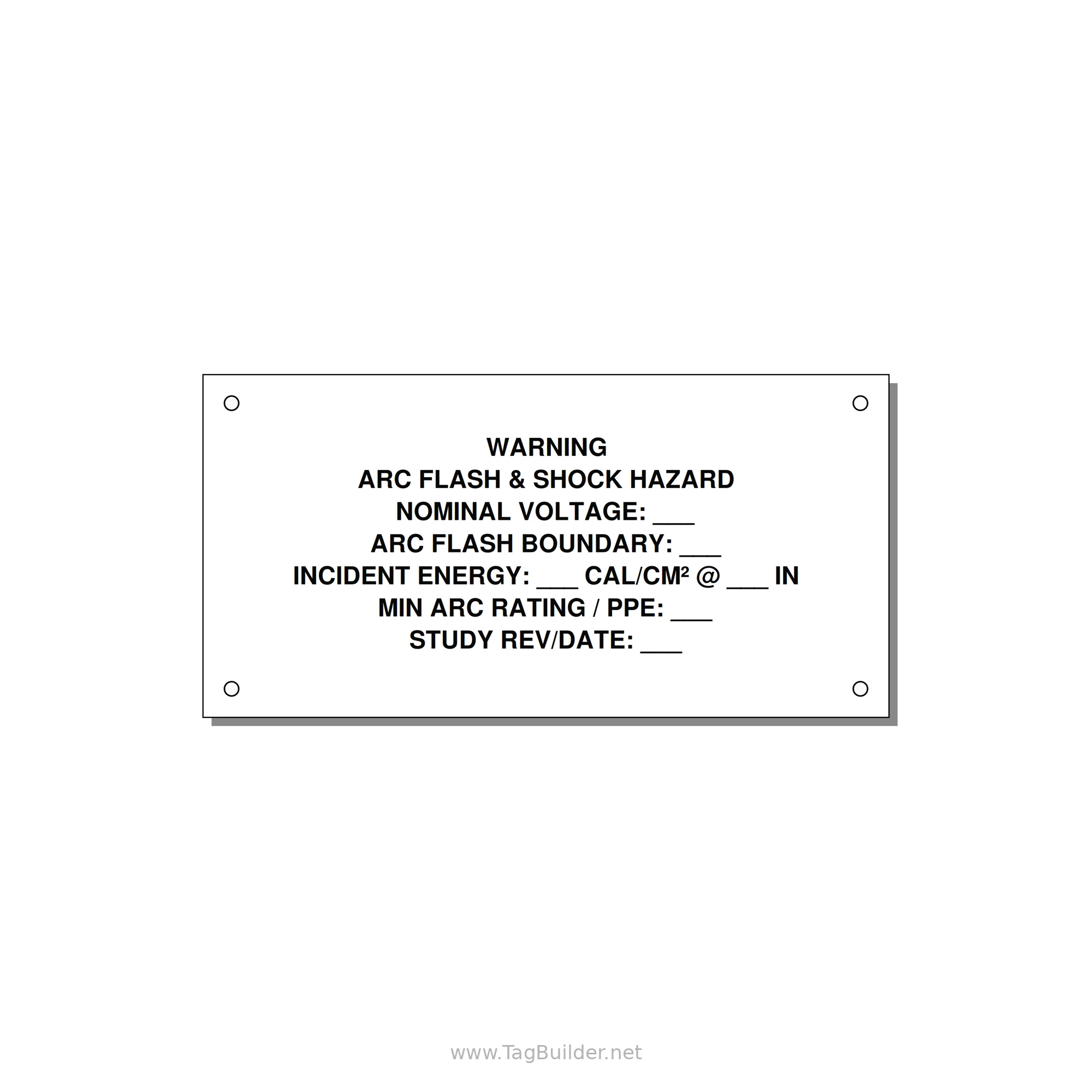 Arc Flash & Shock Hazard Label (Incident Energy Fill-In) — NFPA 70E — 6x3" Black on White, Holes