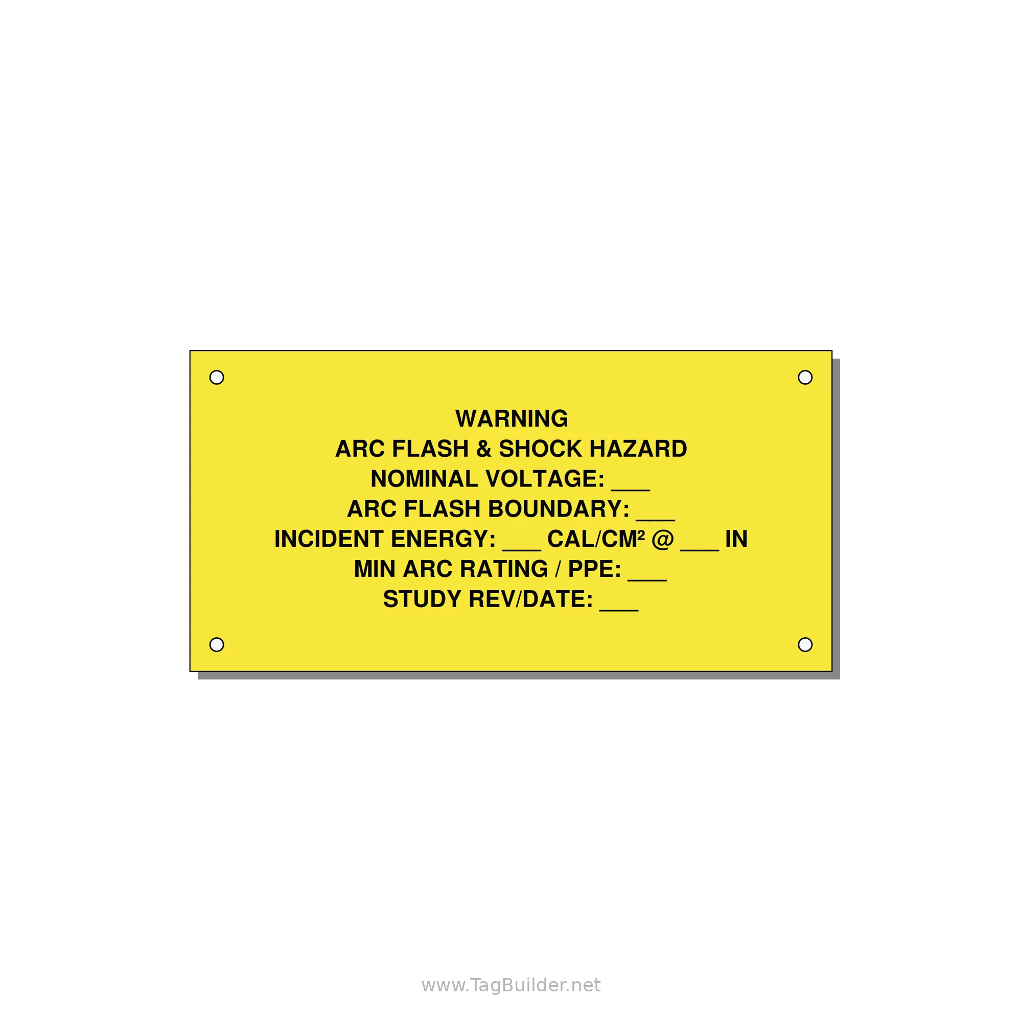 Arc Flash & Shock Hazard Label (Incident Energy Fill-In) — NFPA 70E — 6x3" Black on Yellow, Holes
