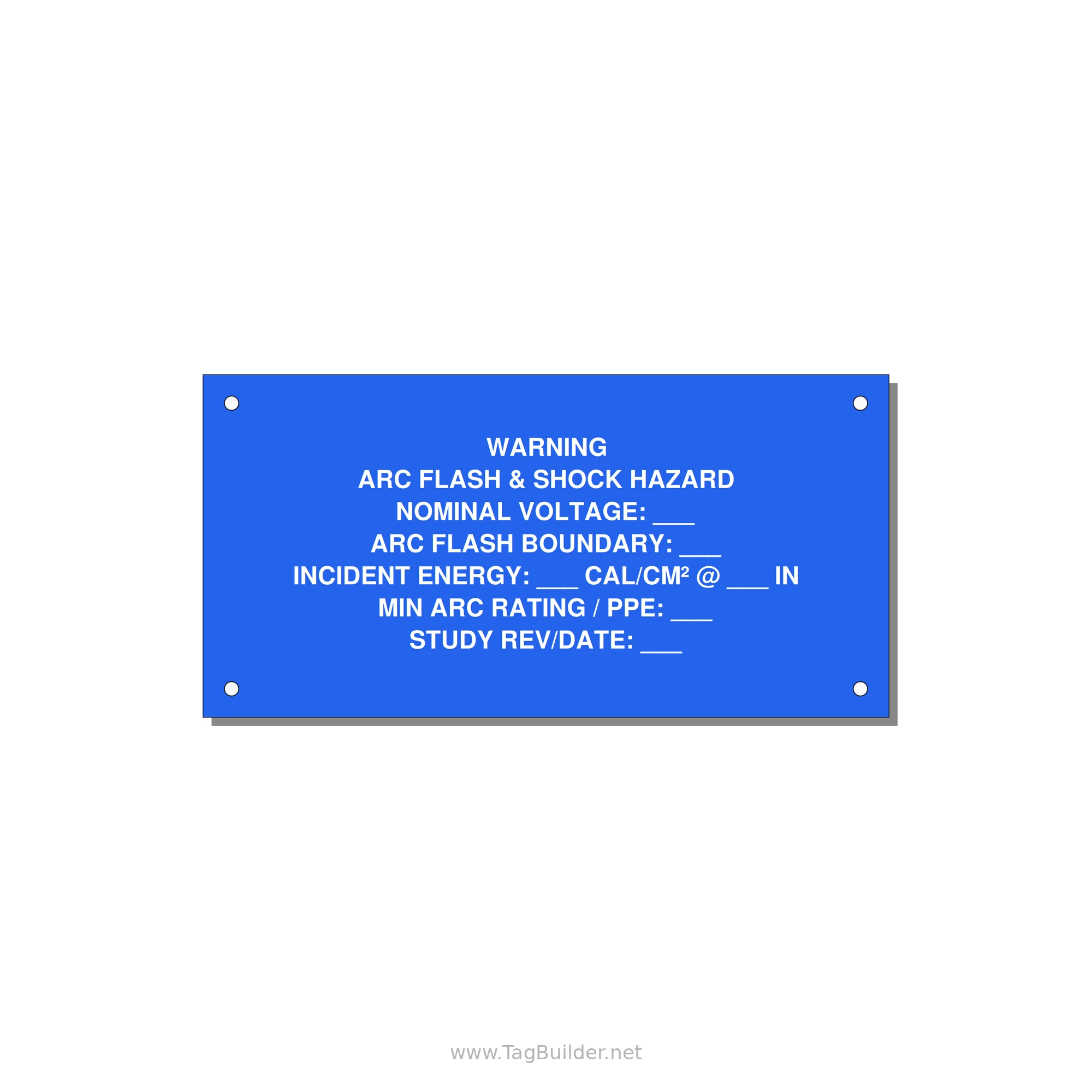 Arc Flash & Shock Hazard Label (Incident Energy Fill-In) — NFPA 70E — 6x3" White on Blue, Holes