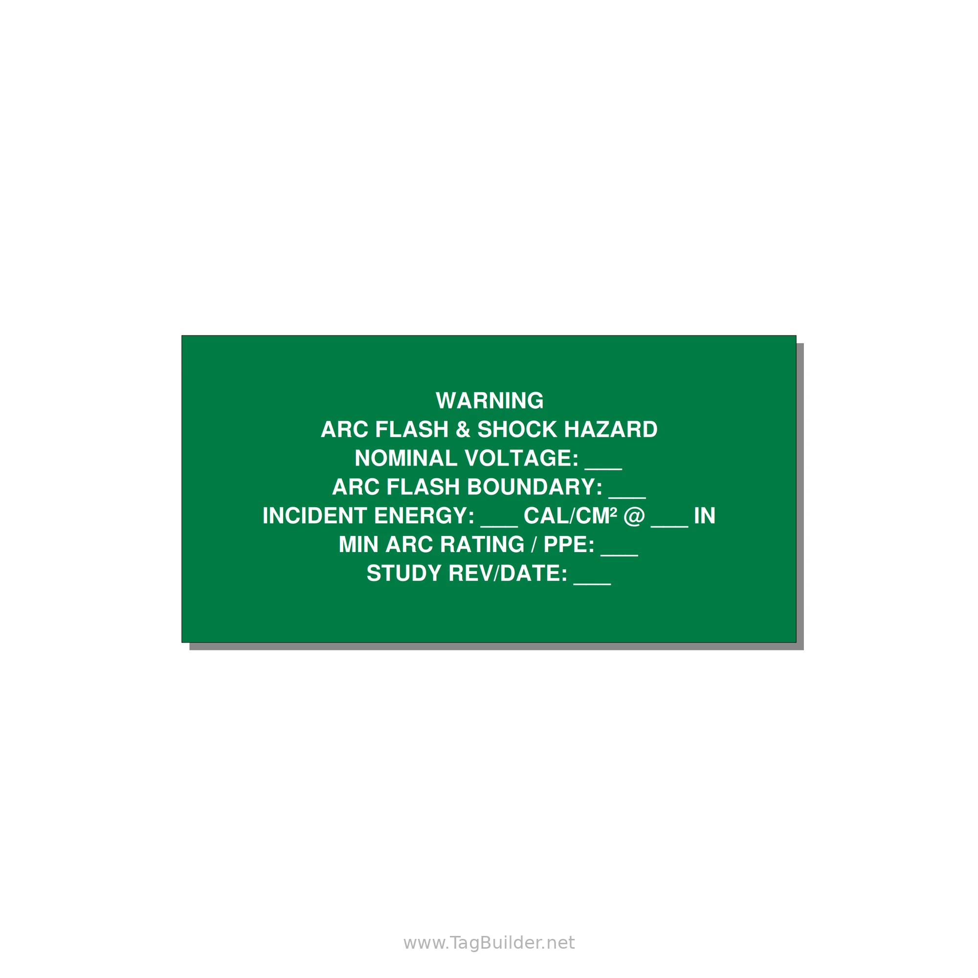 Arc Flash & Shock Hazard Label (Incident Energy Fill-In) — NFPA 70E — 6x3" White on Green, Adhesive