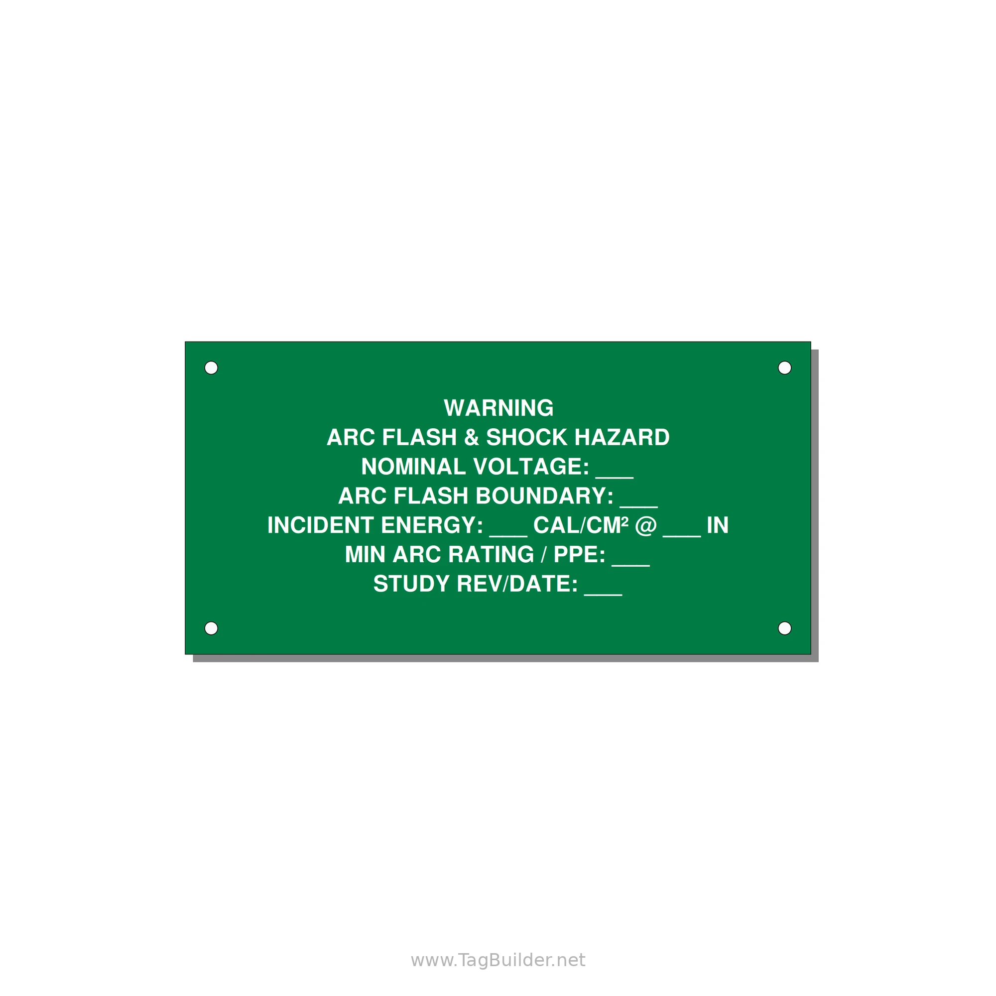 Arc Flash & Shock Hazard Label (Incident Energy Fill-In) — NFPA 70E — 6x3" White on Green, Holes