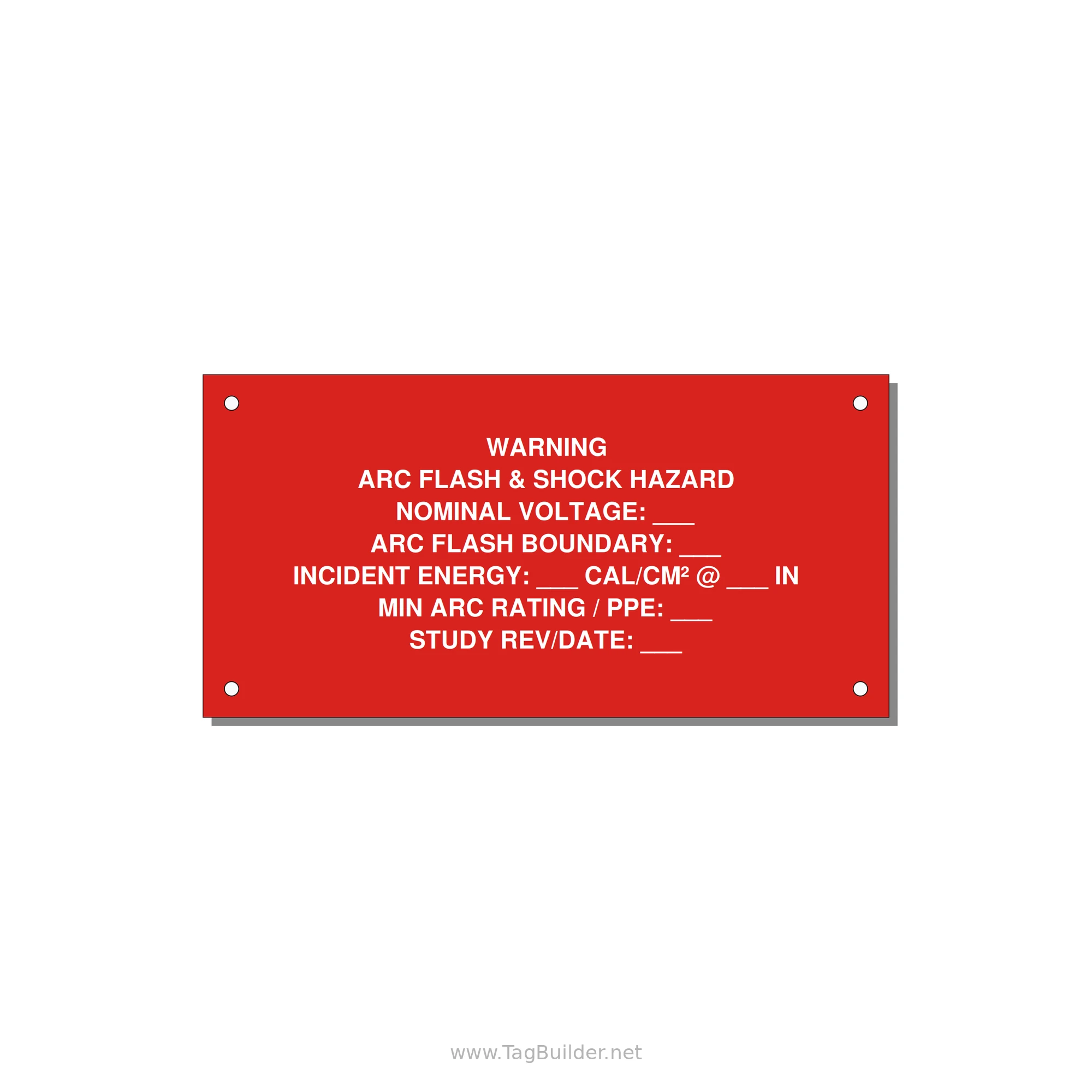 Arc Flash & Shock Hazard Label (Incident Energy Fill-In) — NFPA 70E — 6x3" White on Red, Holes