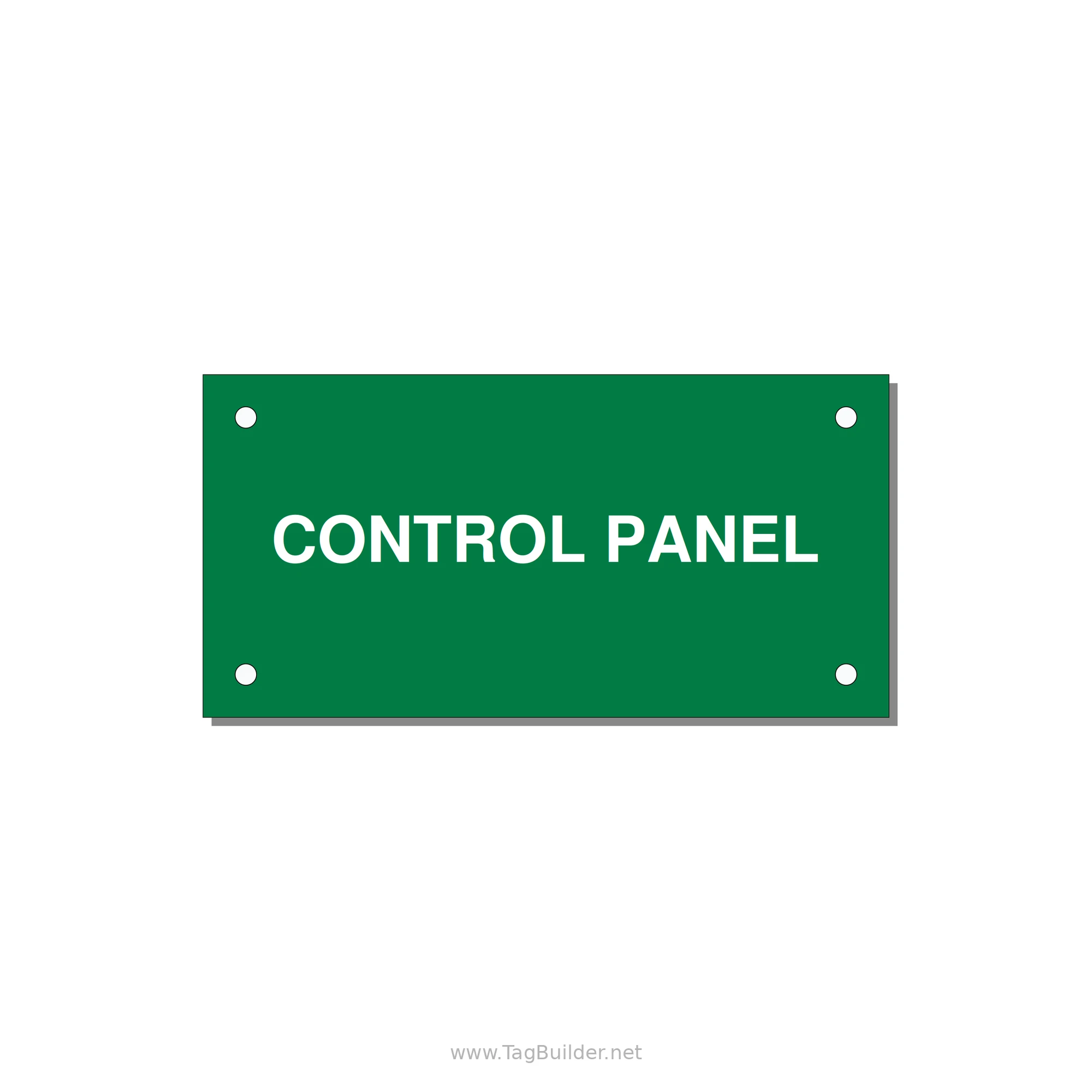 Control Panel Label – Machine Builder Identification — 4x2" White on Green, Holes