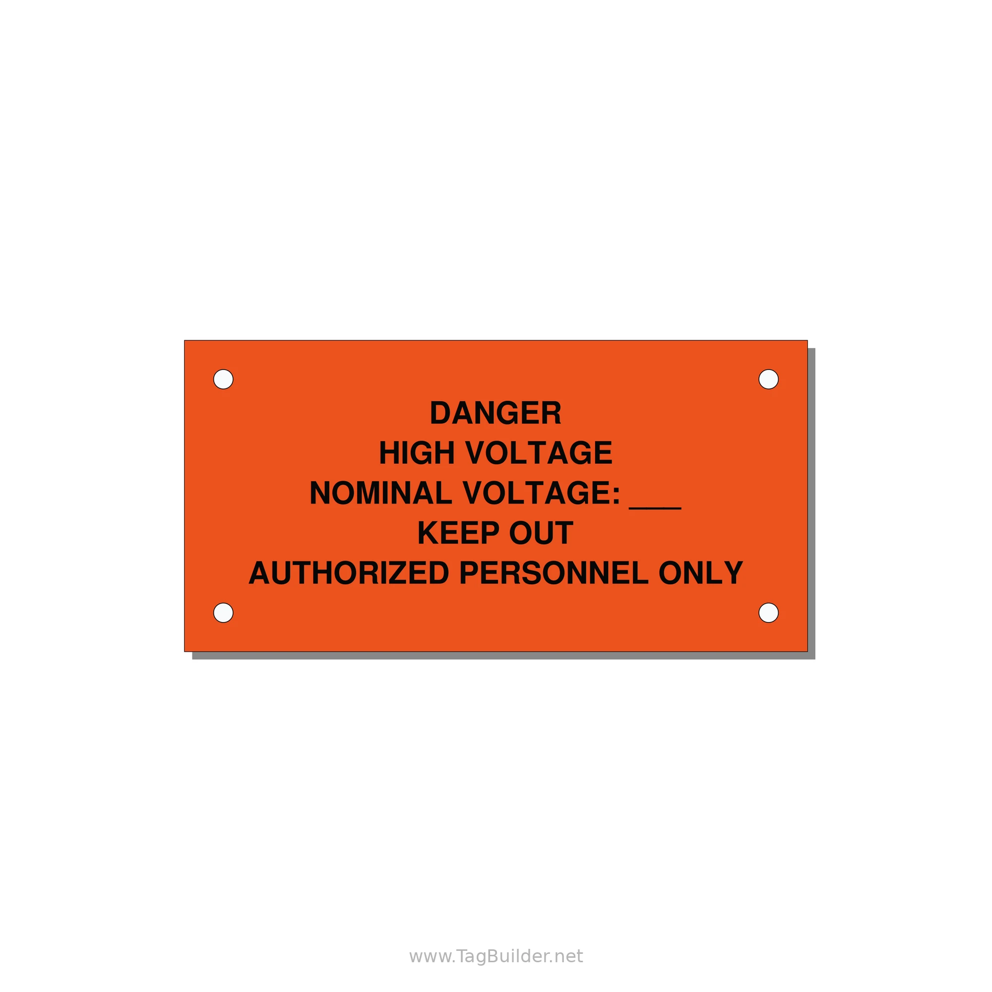 Danger High Voltage Label — 4x2" Black on Orange, Holes