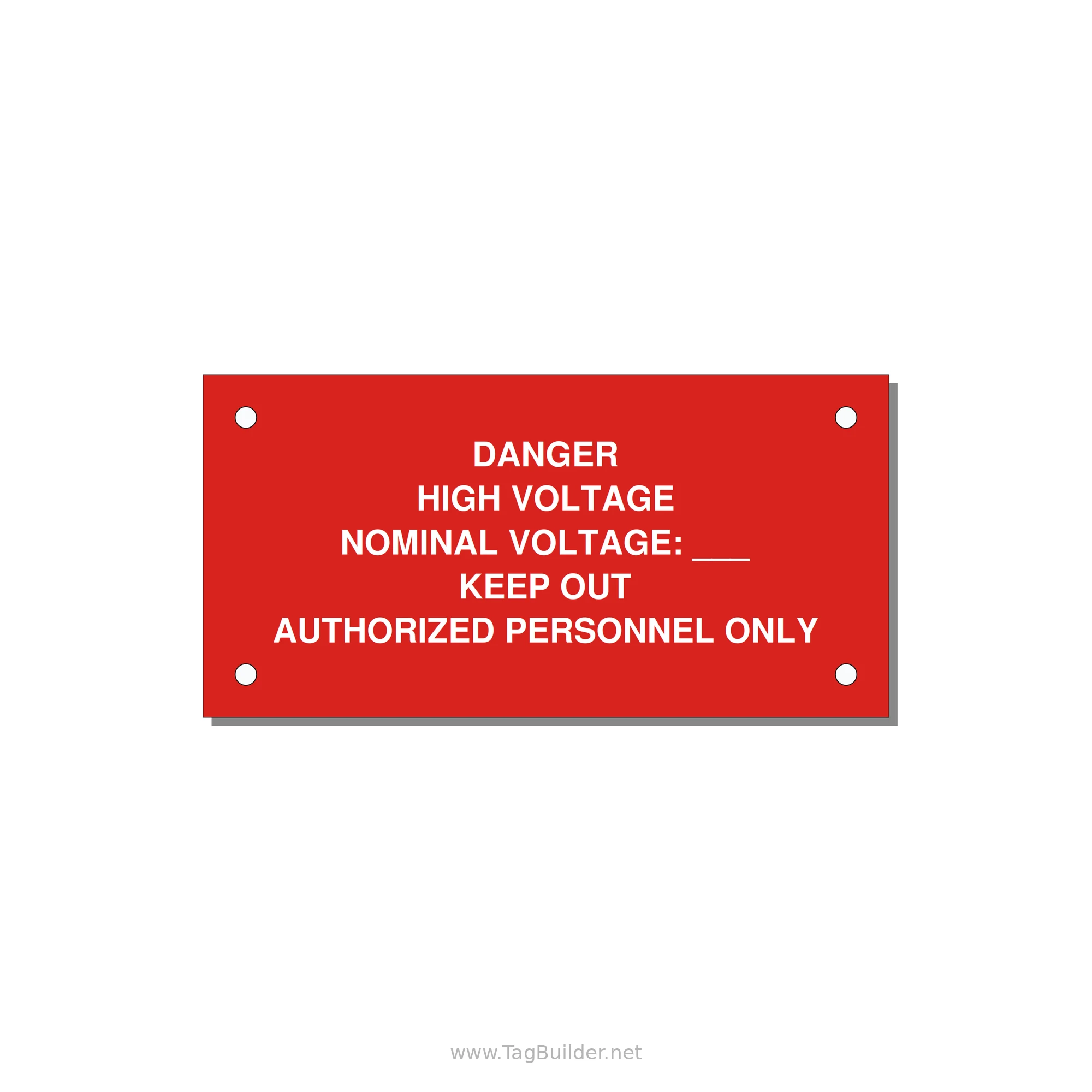 Danger High Voltage Label — 4x2" White on Red, Holes