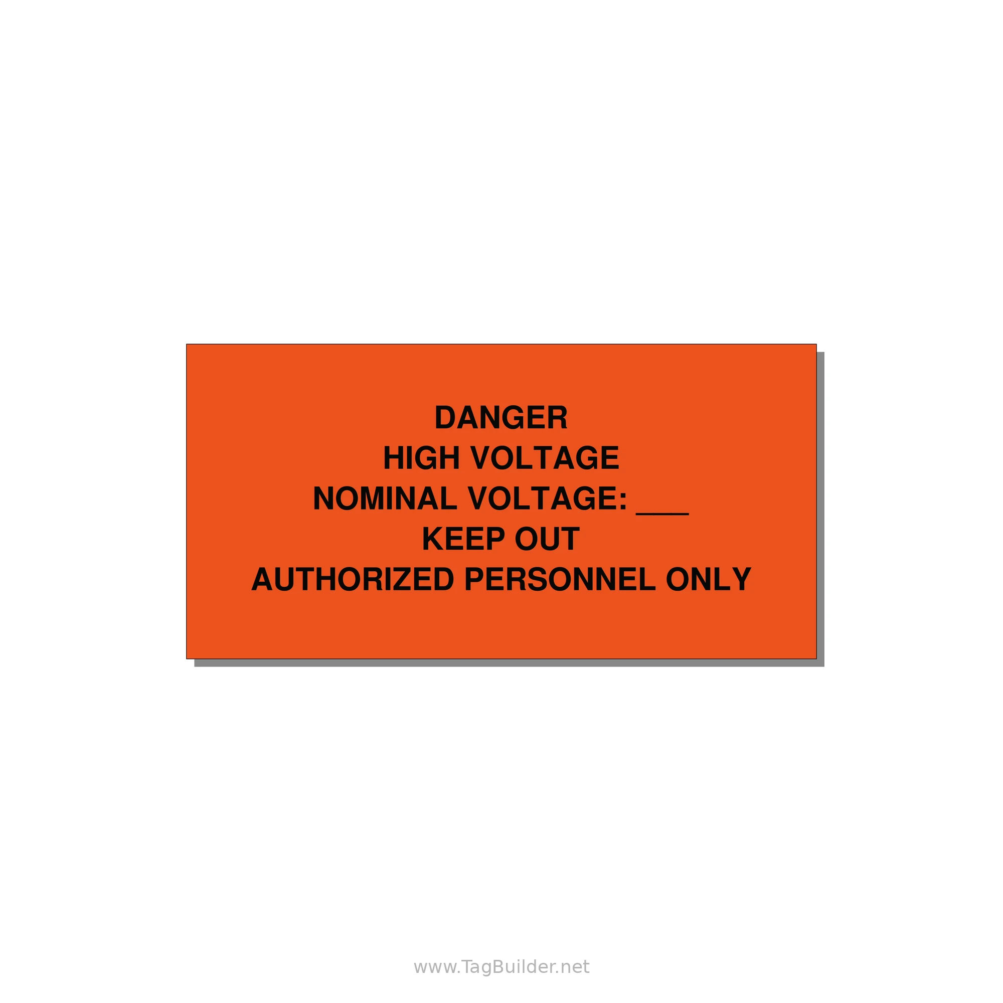 Danger High Voltage Label — 6x3" Black on Orange, Adhesive