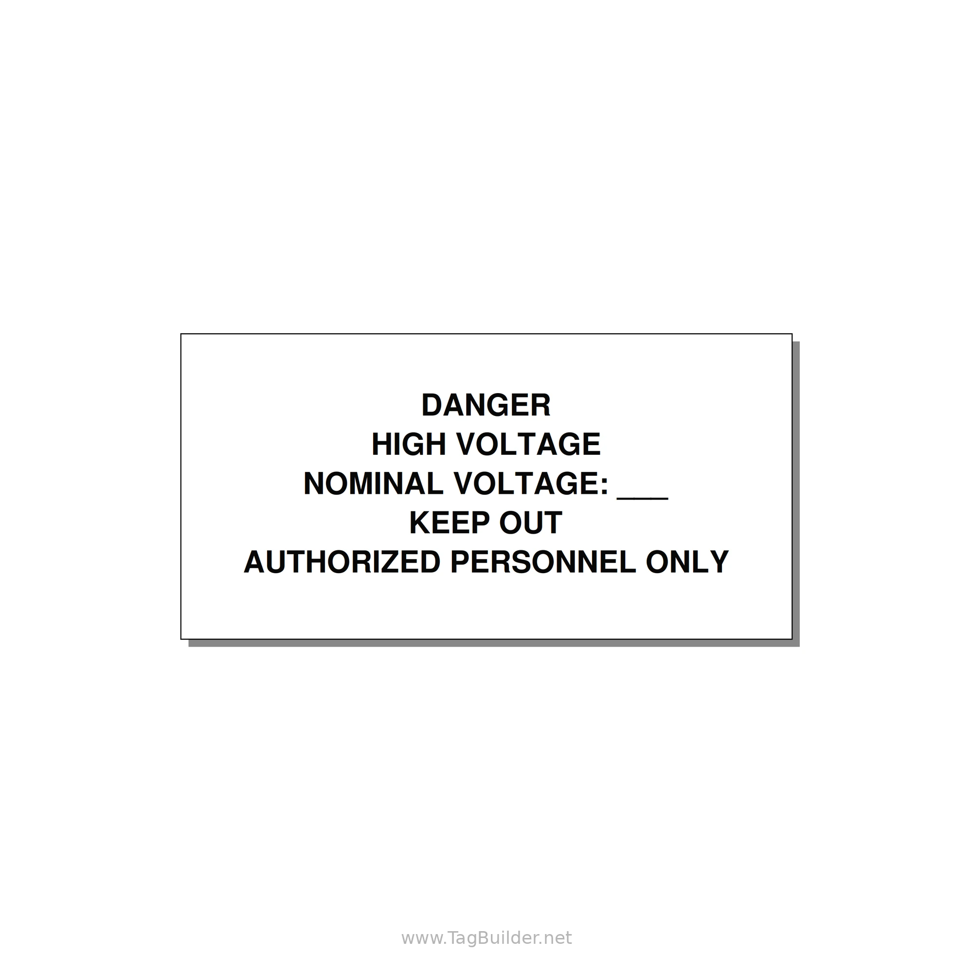 Danger High Voltage Label — 6x3" Black on White, Adhesive