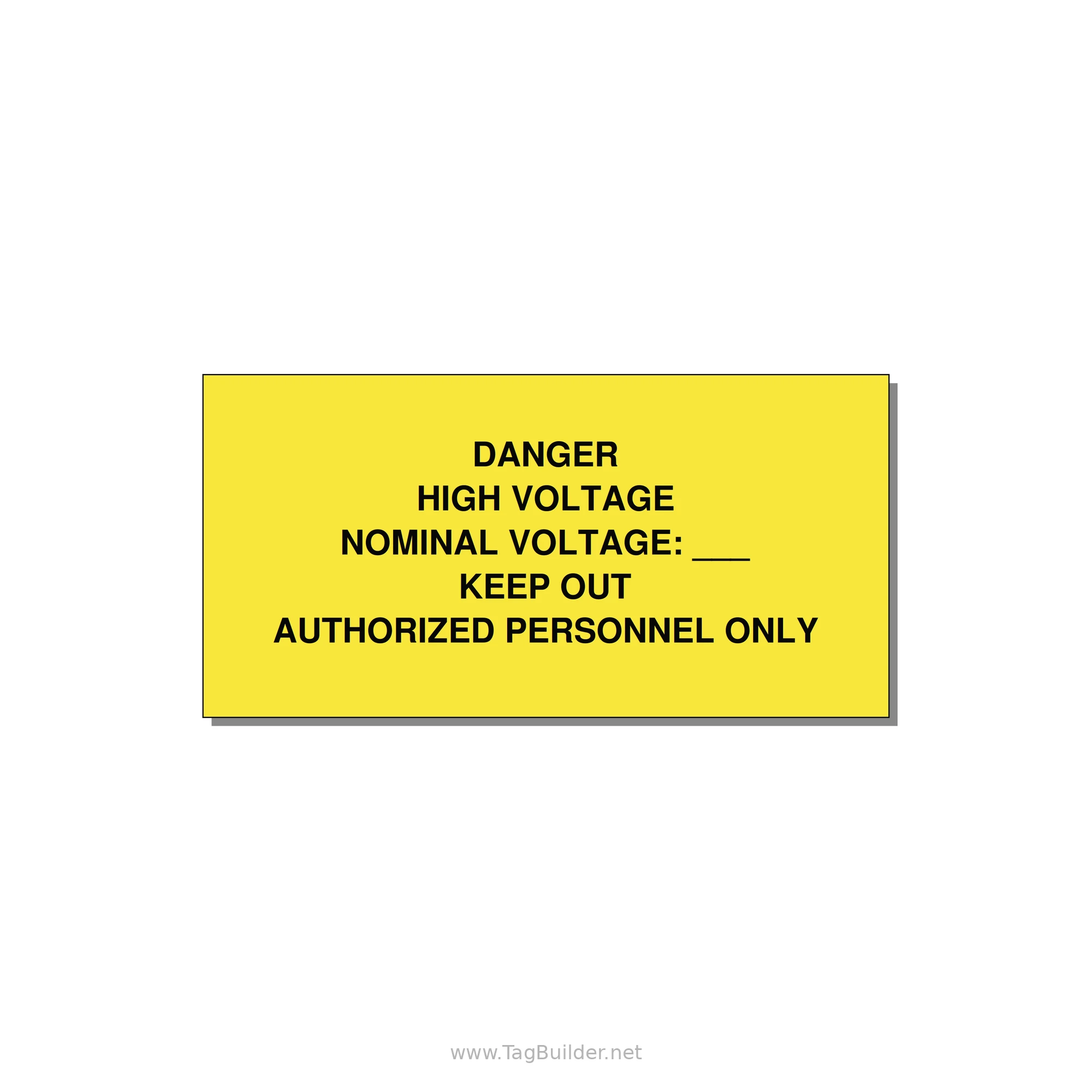 Danger High Voltage Label — 6x3" Black on Yellow, Adhesive