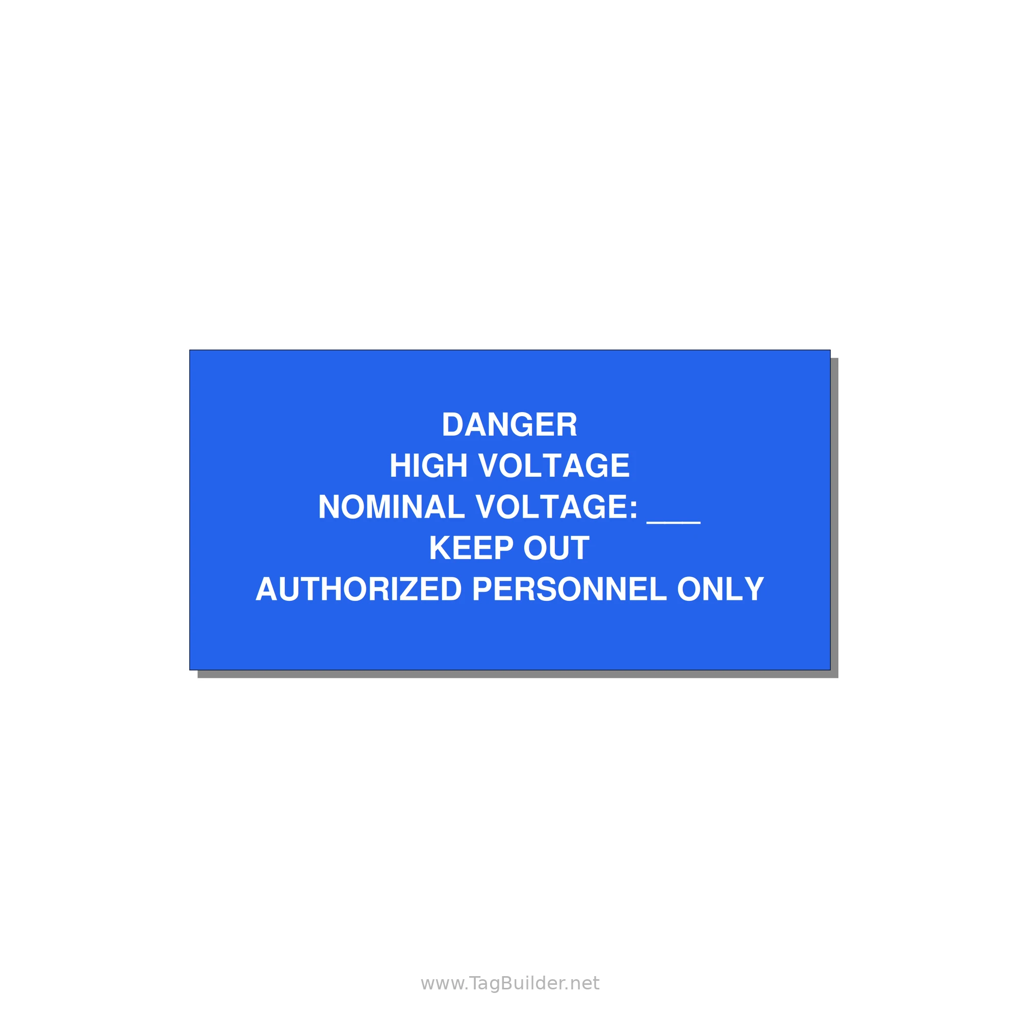 Danger High Voltage Label — 6x3" White on Blue, Adhesive