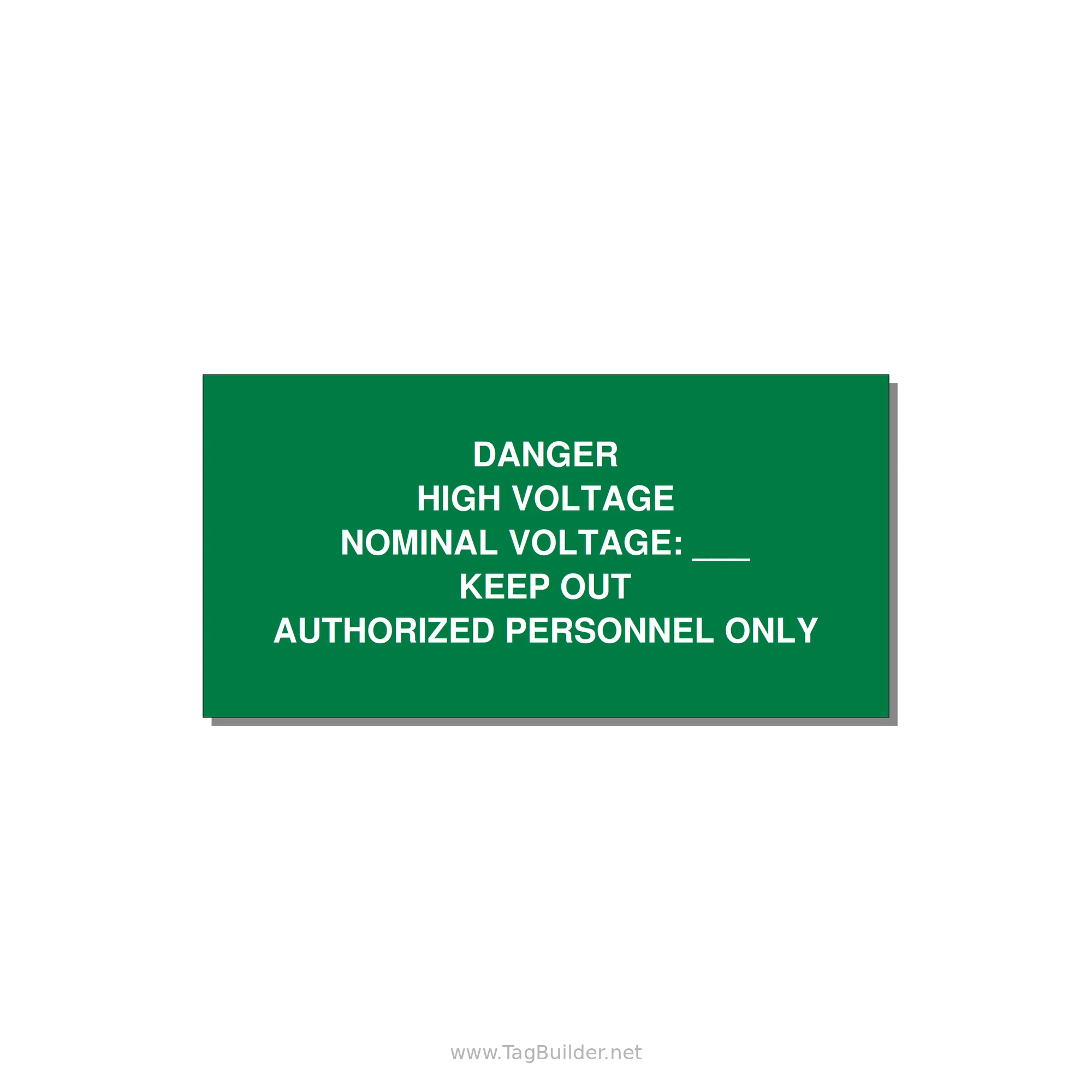 Danger High Voltage Label — 6x3" White on Green, Adhesive