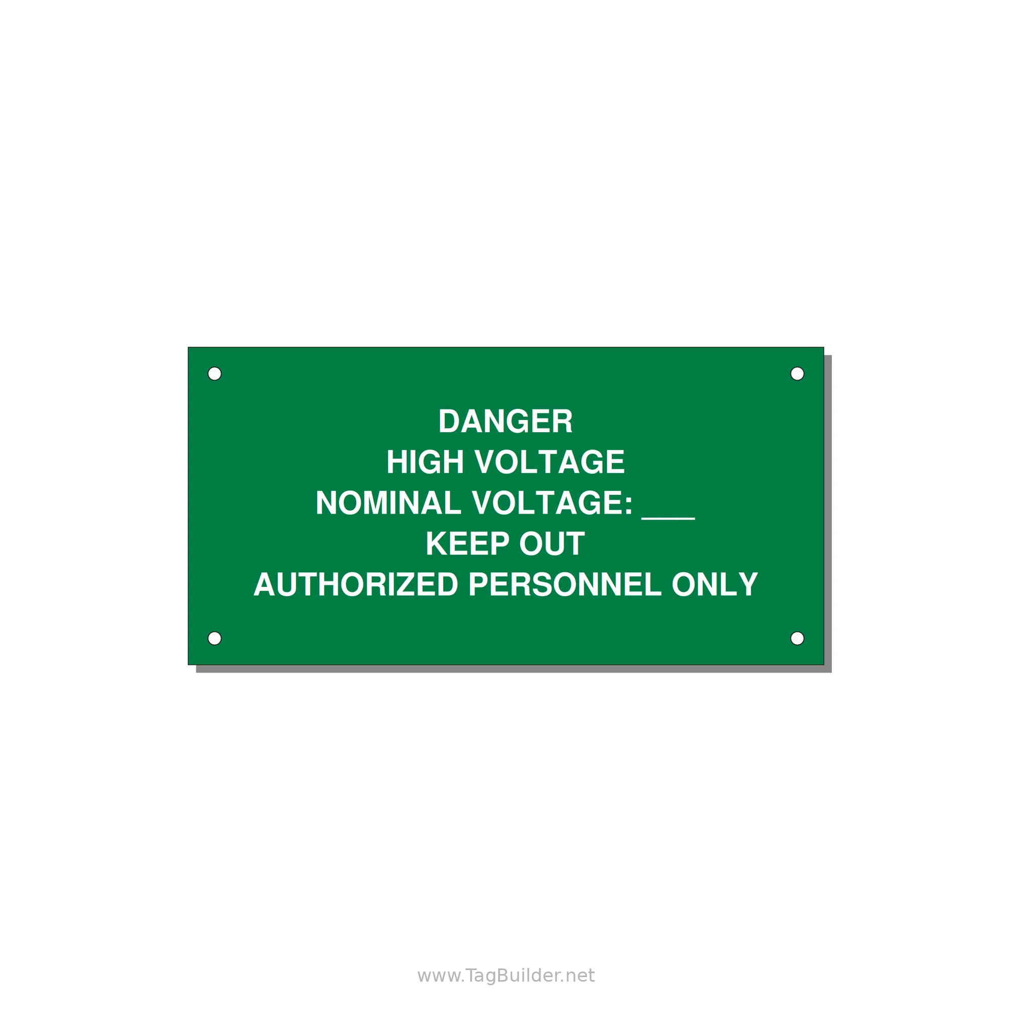 Danger High Voltage Label — 6x3" White on Green, Holes
