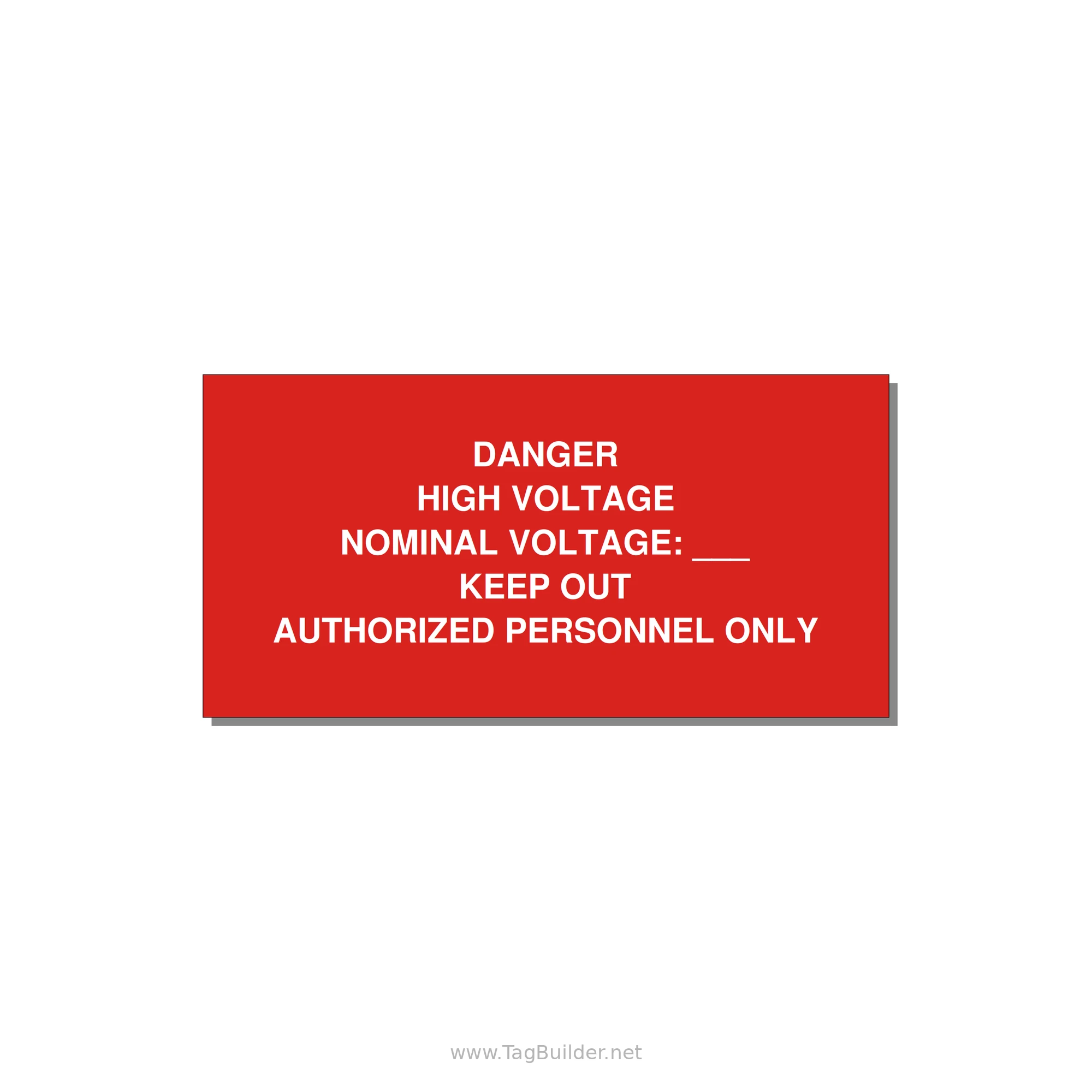 Danger High Voltage Label — 6x3" White on Red, Adhesive
