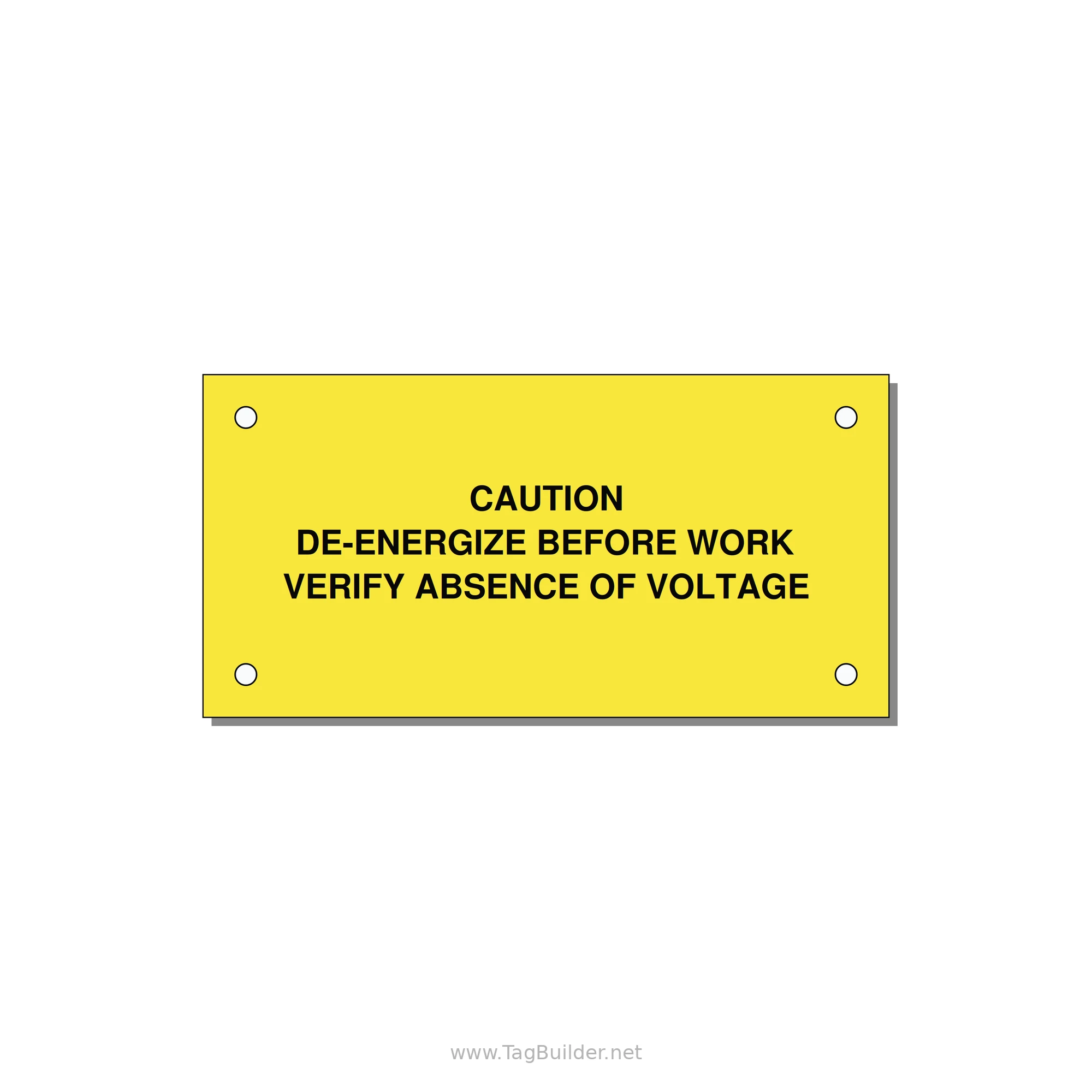 De-Energize Before Work Label — 4x2" Black on Yellow, Holes