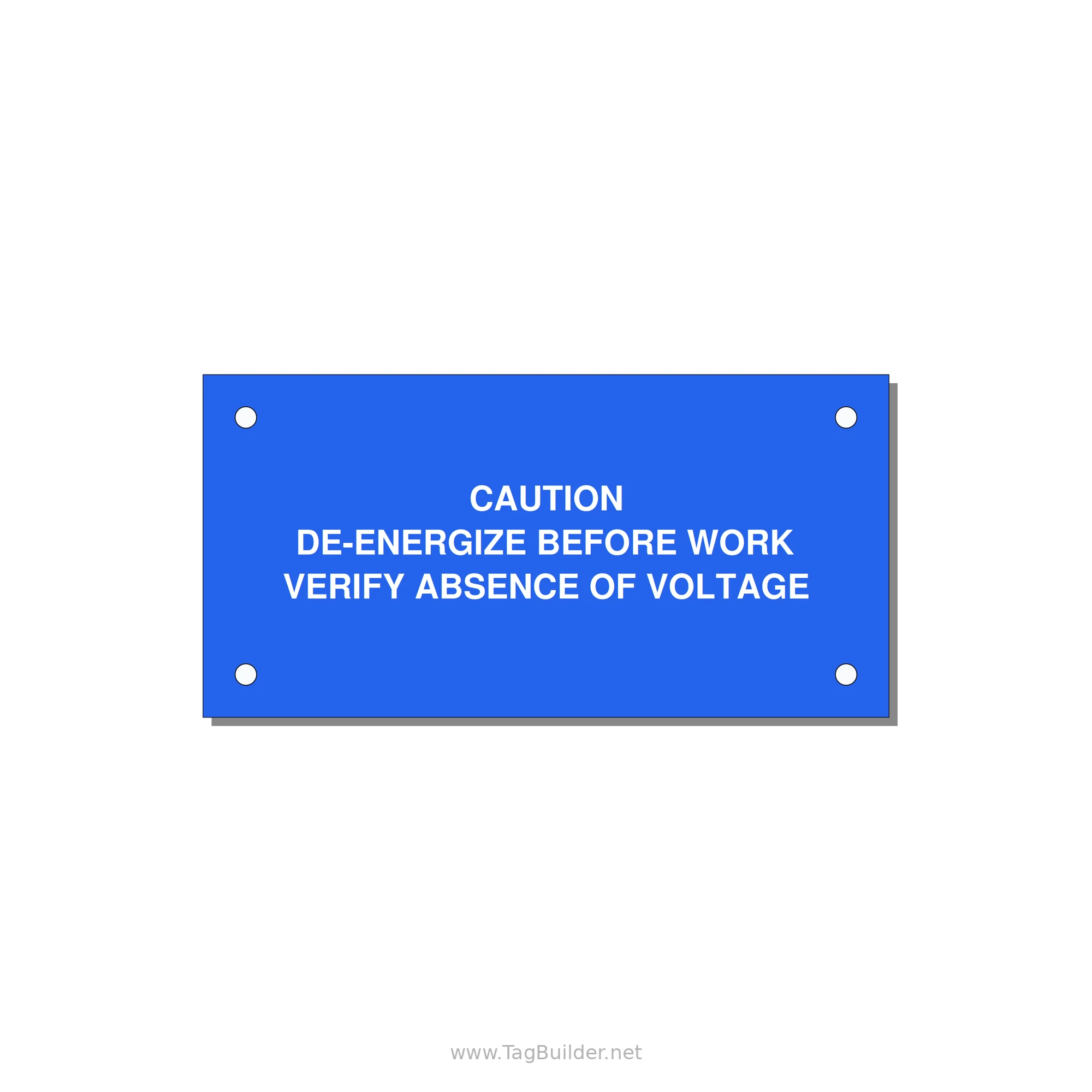 De-Energize Before Work Label — 4x2" White on Blue, Holes