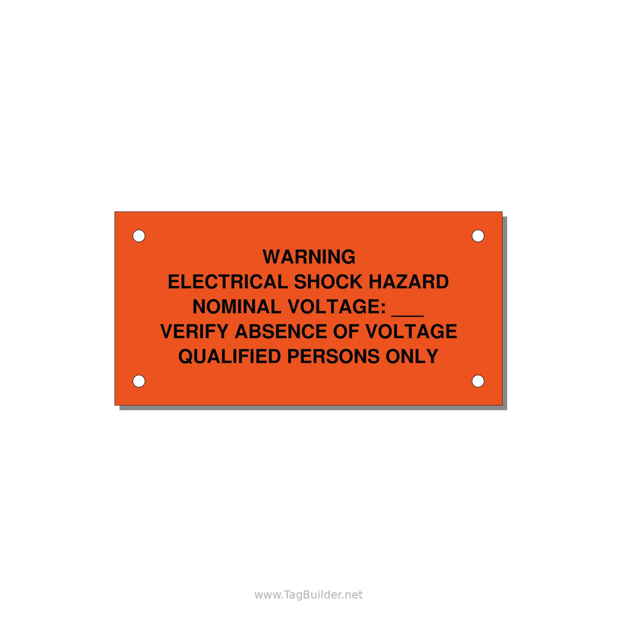 Electrical Shock Hazard Label — 4x2" Black on Orange, Holes