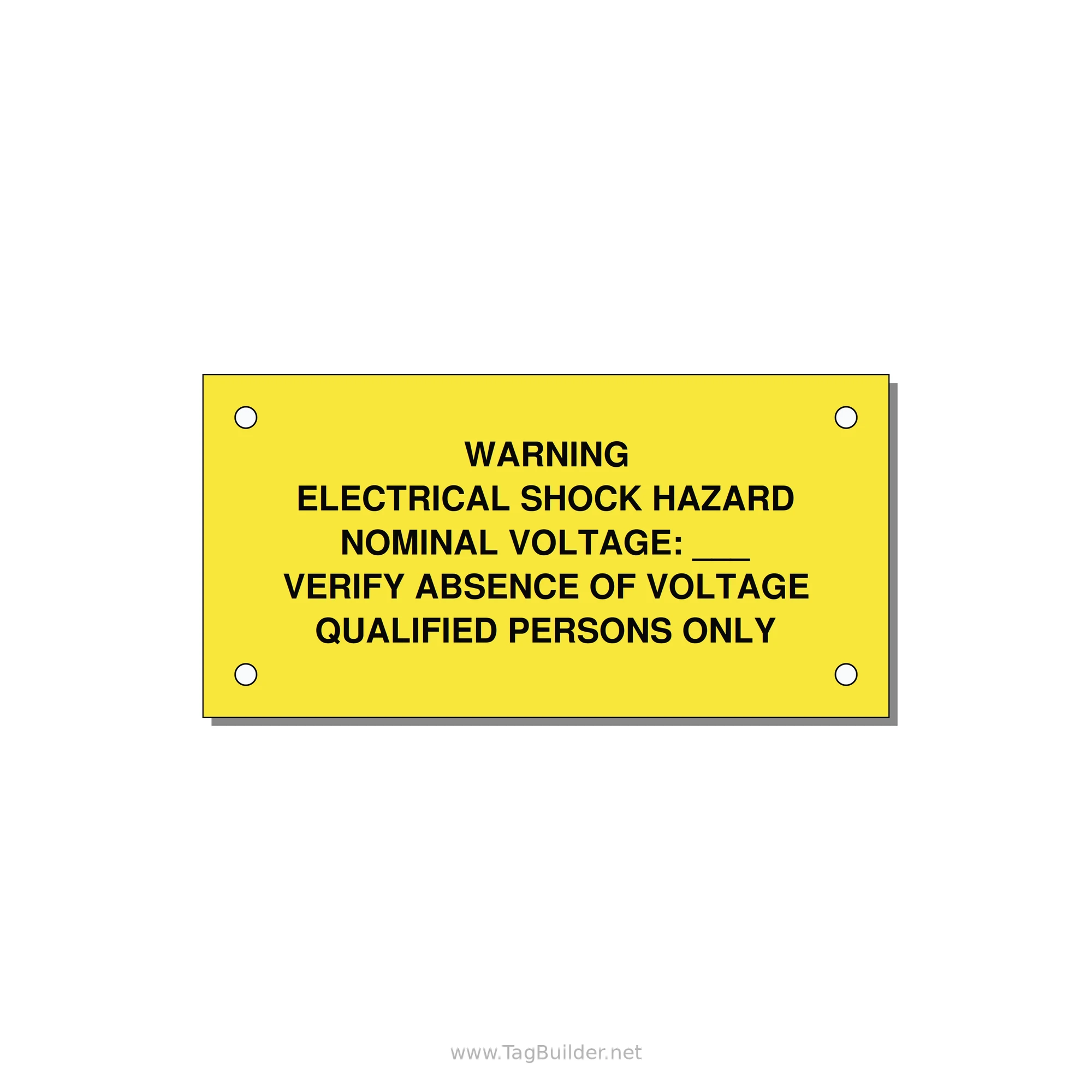 Electrical Shock Hazard Label — 4x2" Black on Yellow, Holes