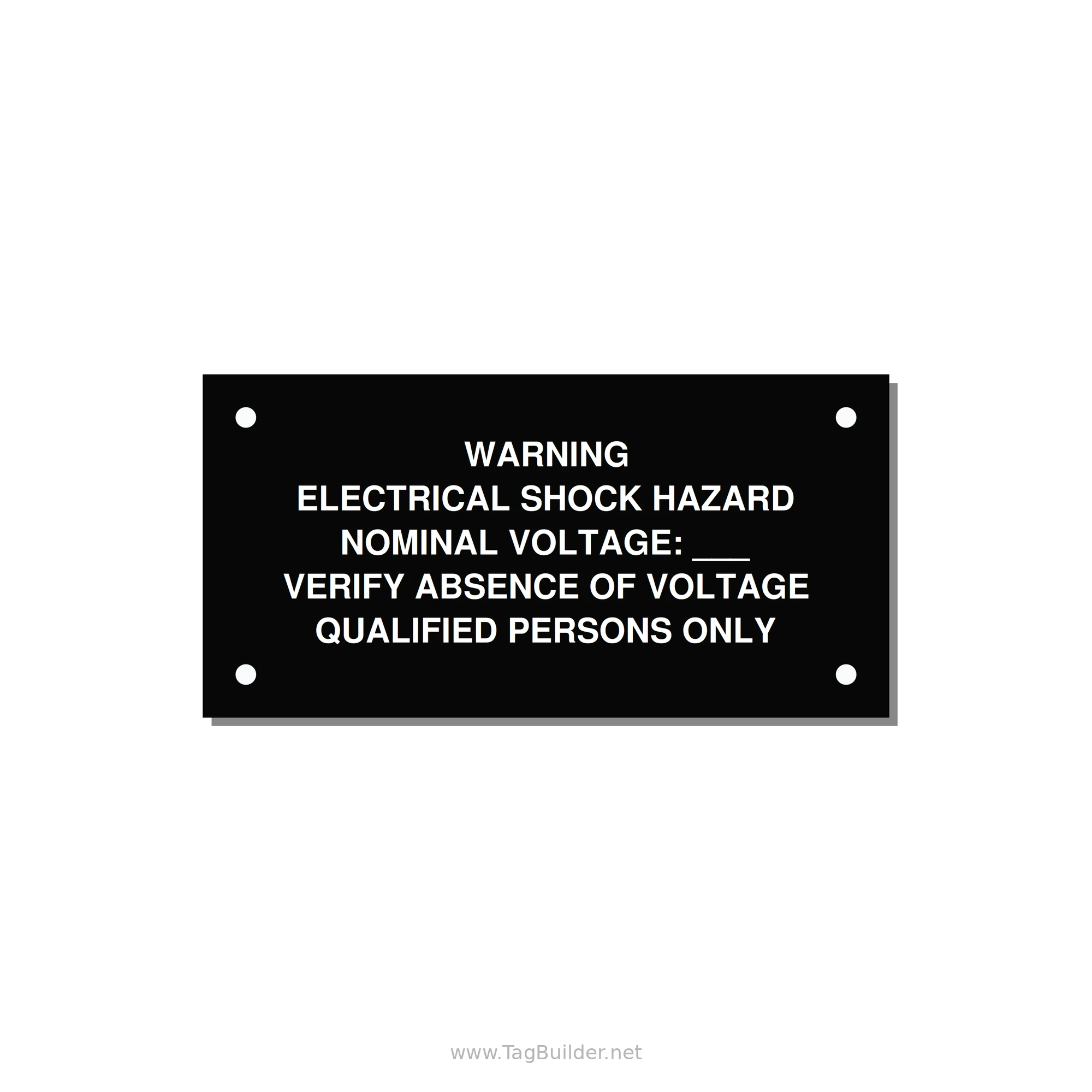 Electrical Shock Hazard Label — 4x2" White on Black, Holes