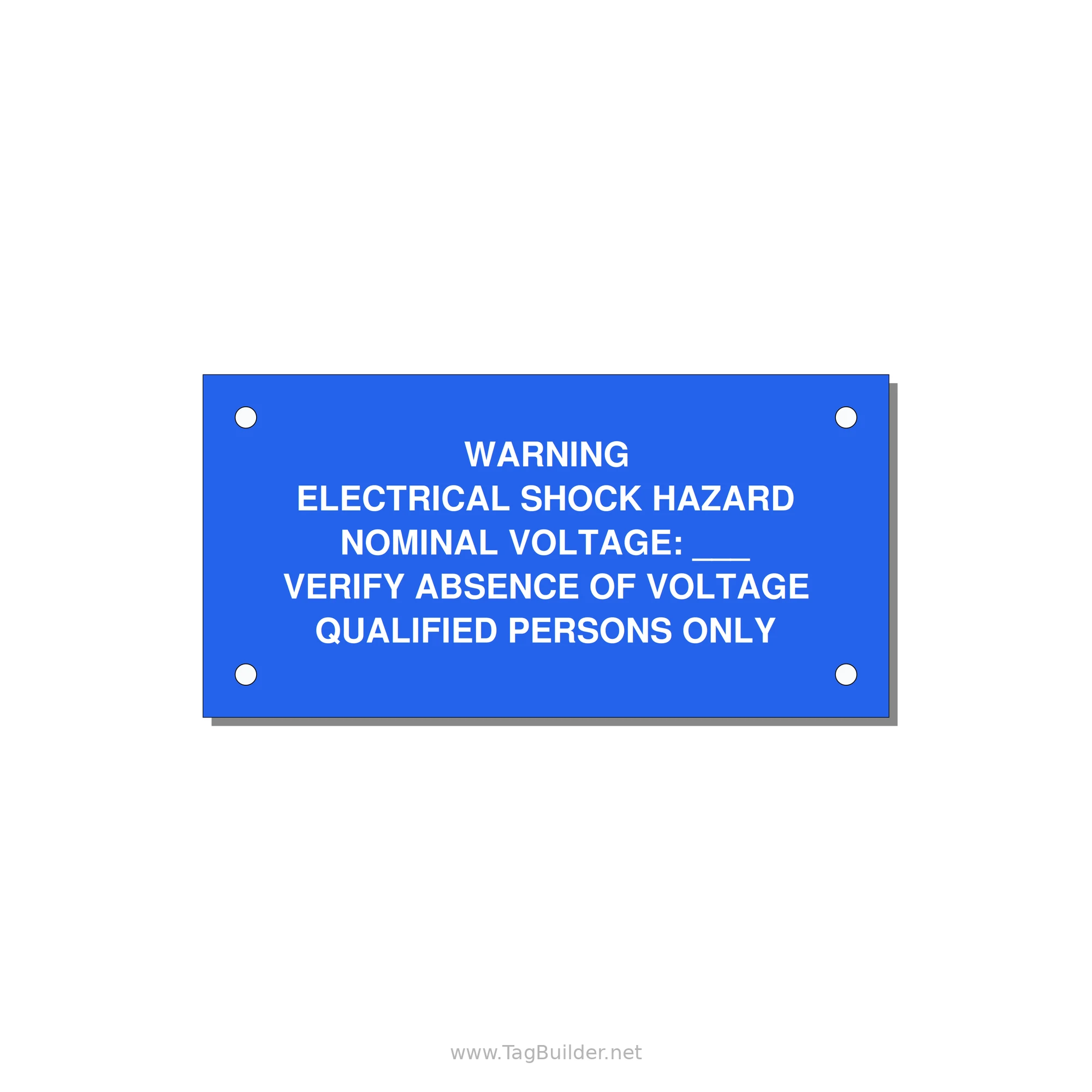 Electrical Shock Hazard Label — 4x2" White on Blue, Holes