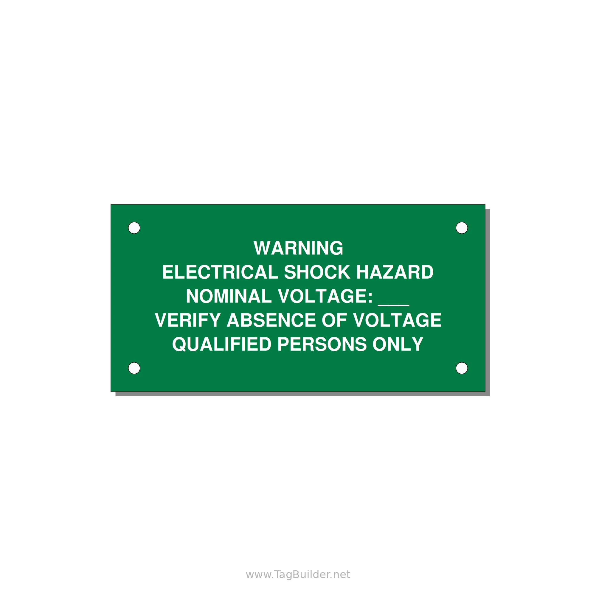 Electrical Shock Hazard Label — 4x2" White on Green, Holes