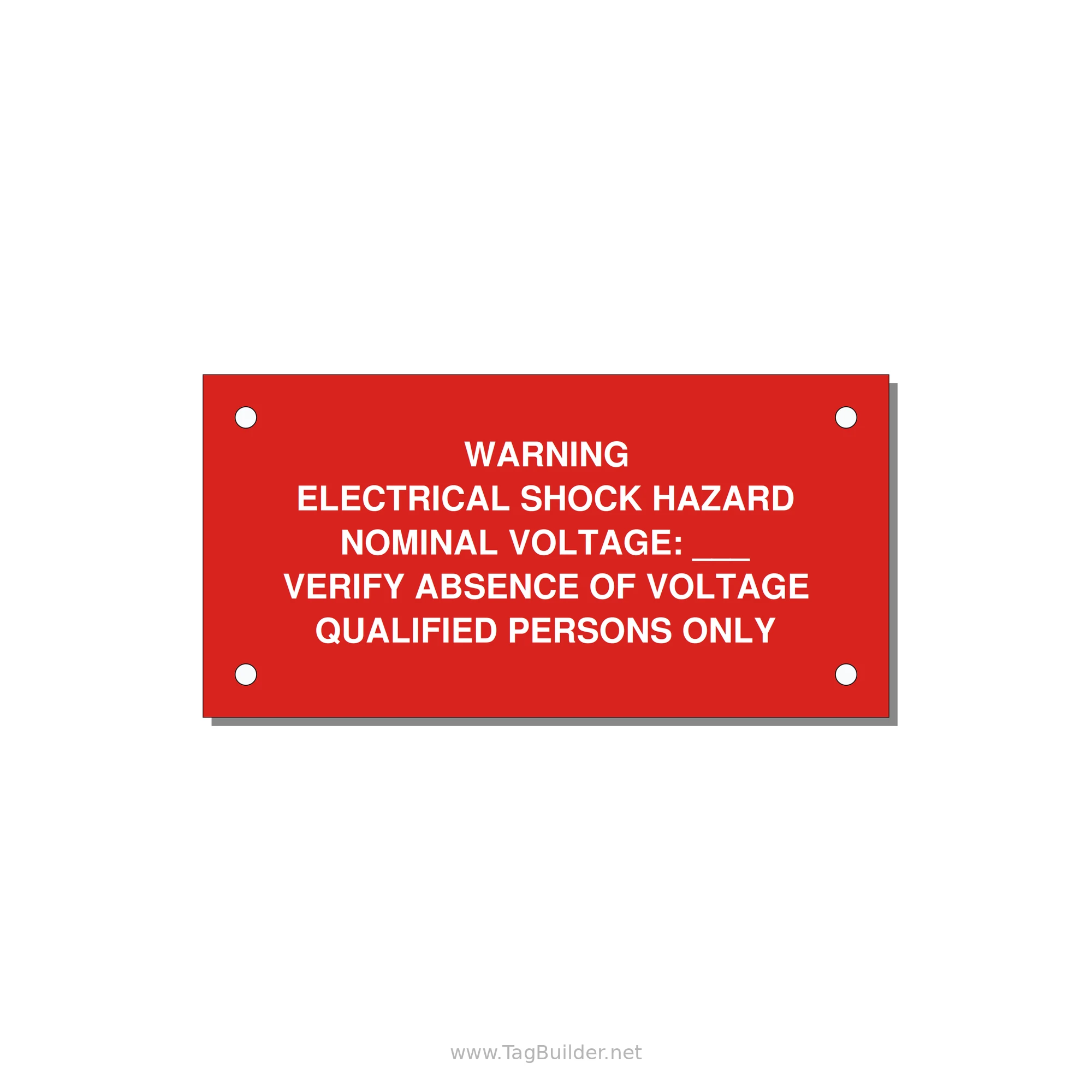 Electrical Shock Hazard Label — 4x2" White on Red, Holes