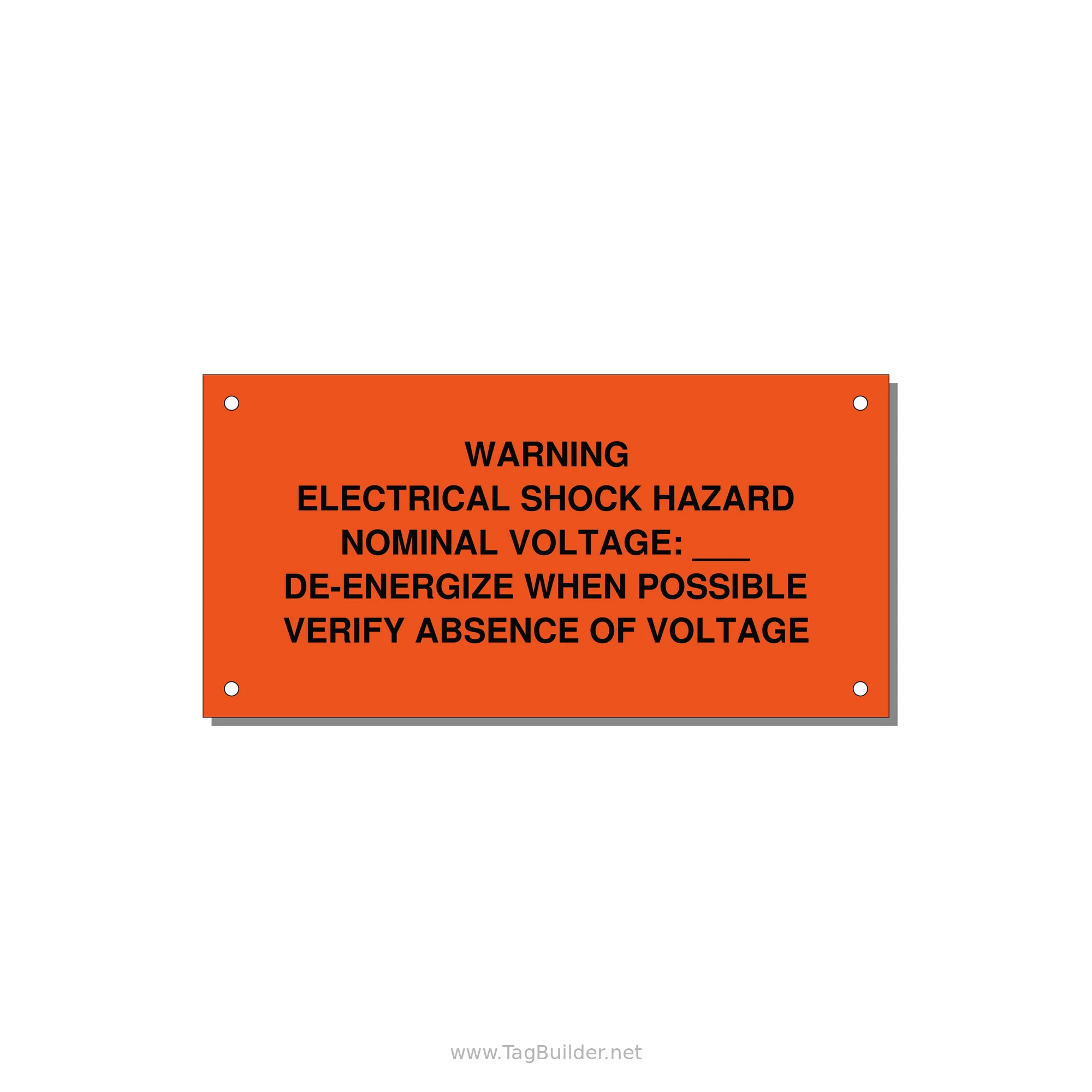 Electrical Shock Hazard Label — 6x3" Black on Orange, Holes