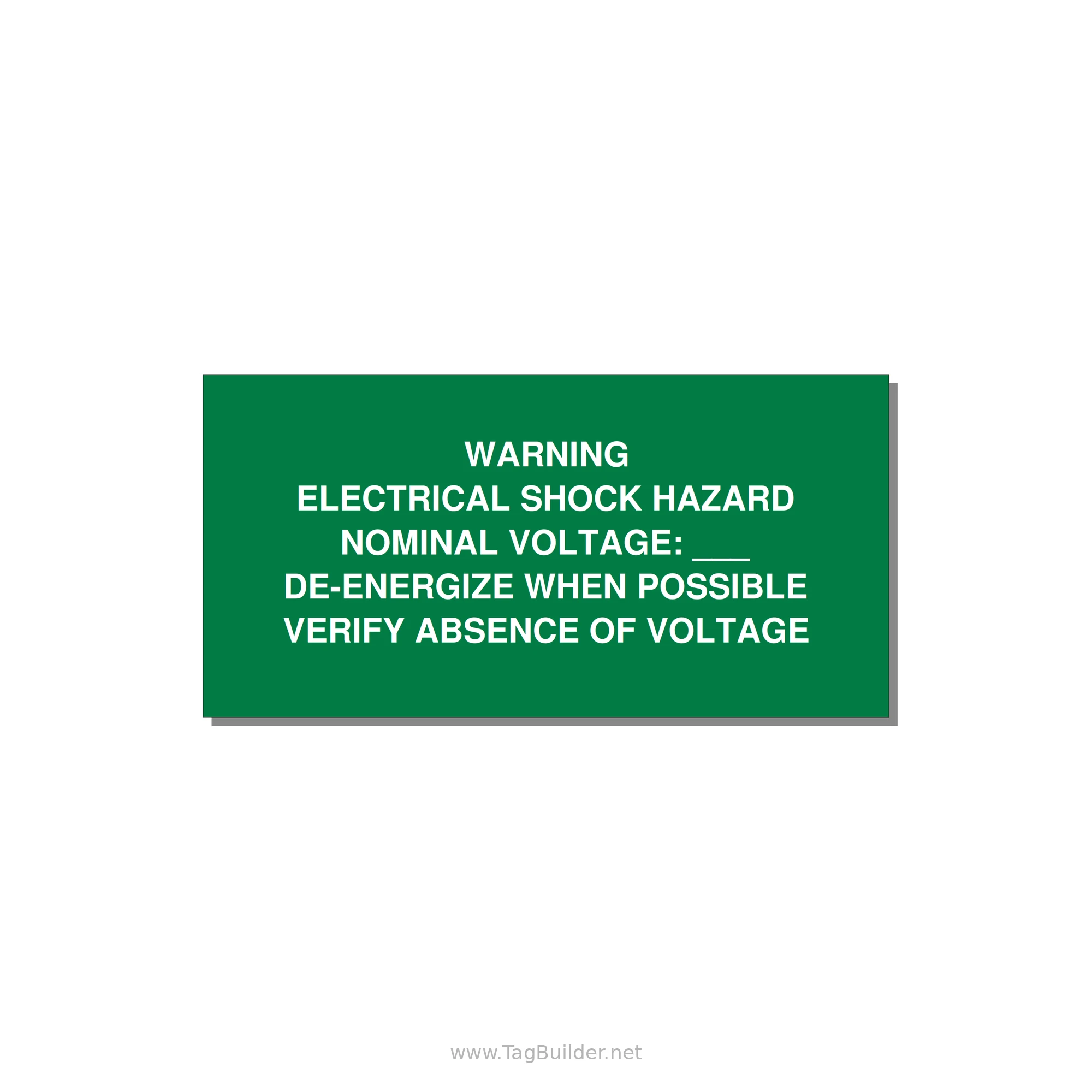 Electrical Shock Hazard Label — 6x3" White on Green, Adhesive