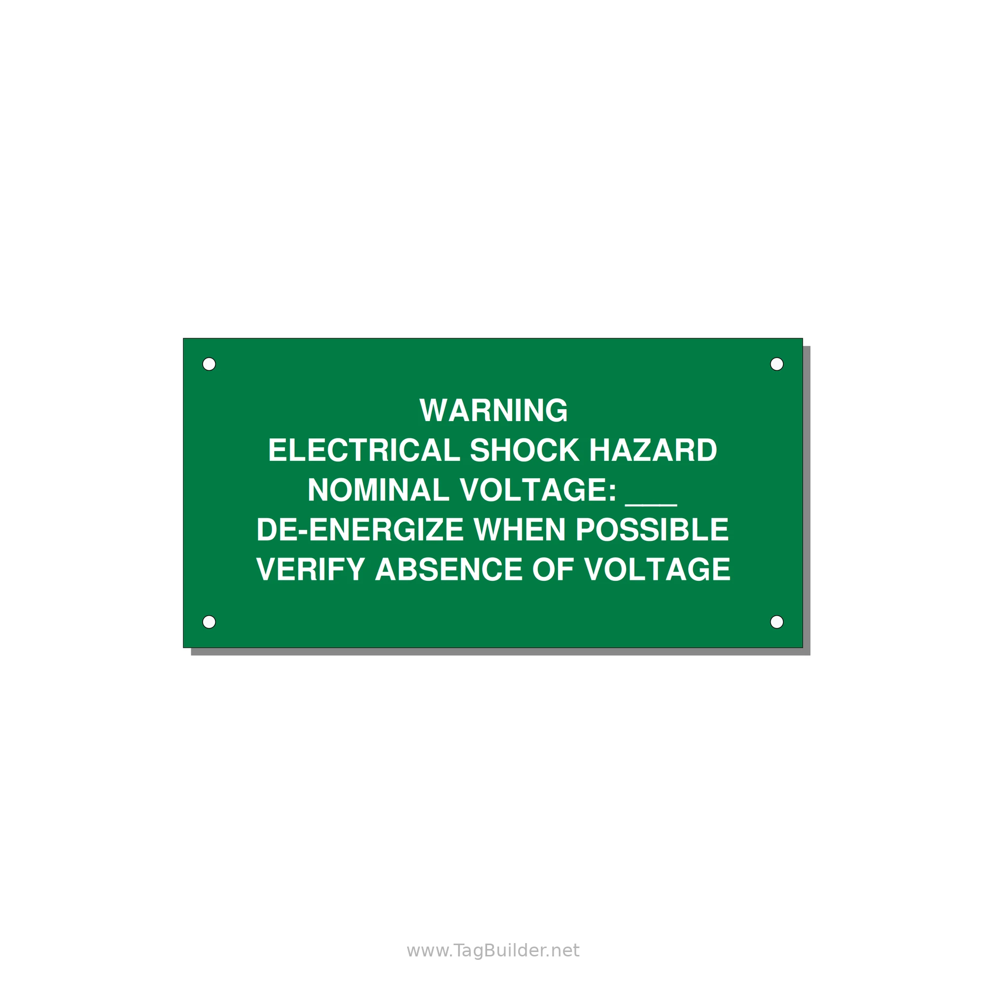 Electrical Shock Hazard Label — 6x3" White on Green, Holes