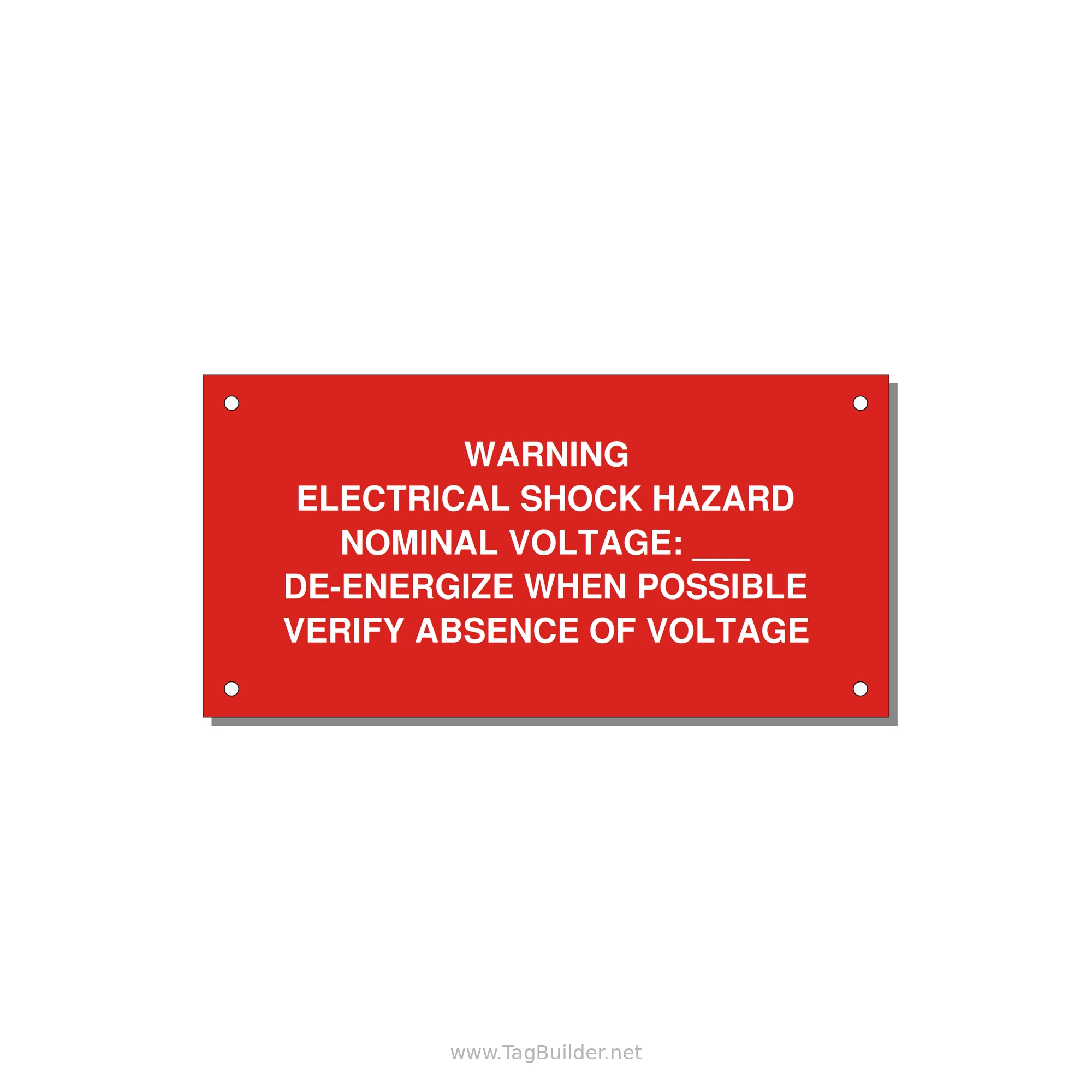 Electrical Shock Hazard Label — 6x3" White on Red, Holes