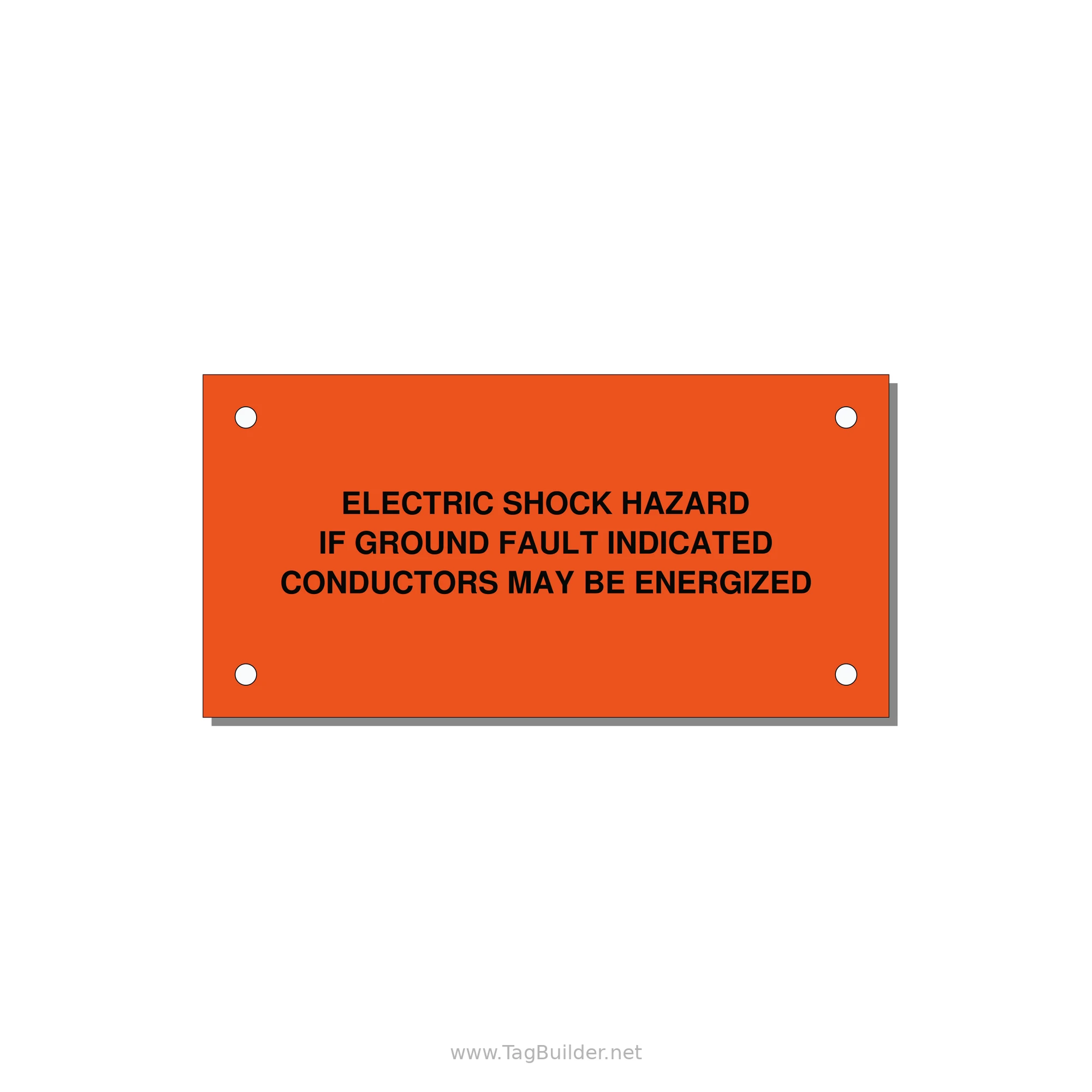 Ground Fault Warning Label — 4x2" Black on Orange, Holes