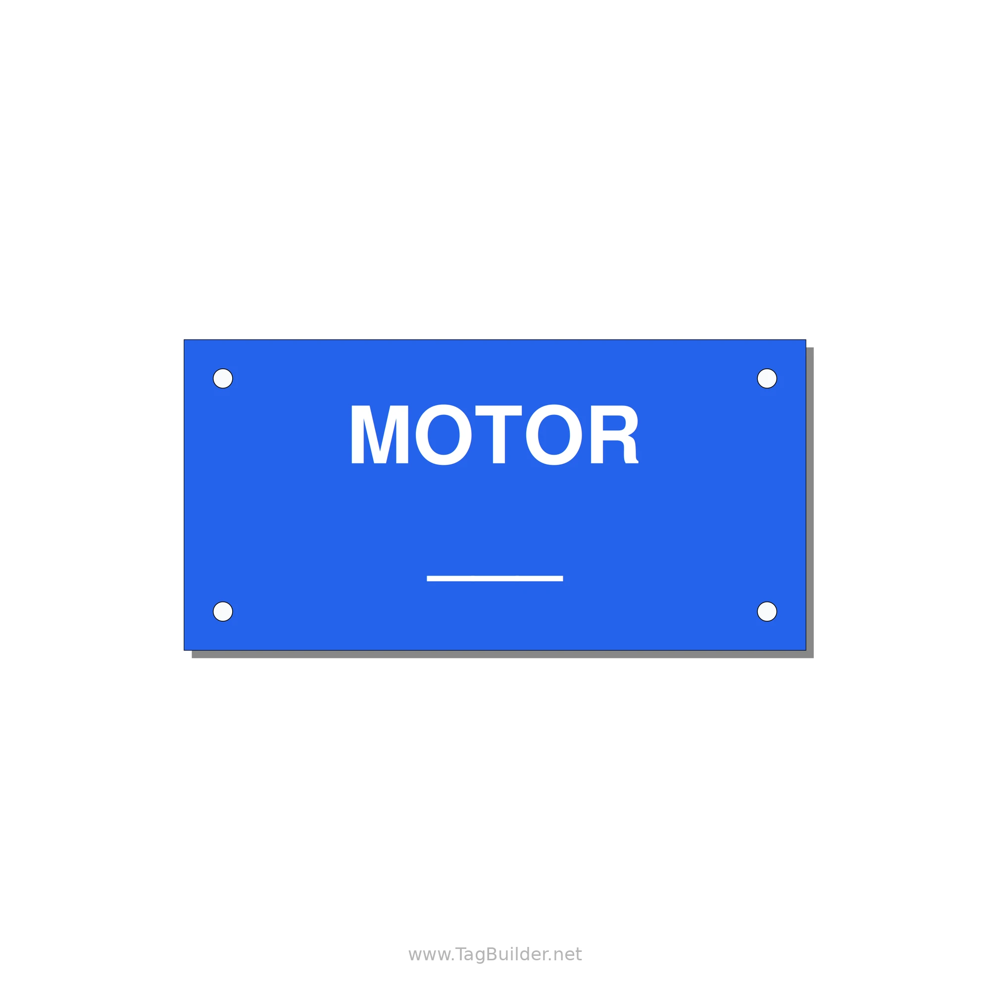 Motor Label – OEM Motion Equipment — 4x2" White on Blue, Holes