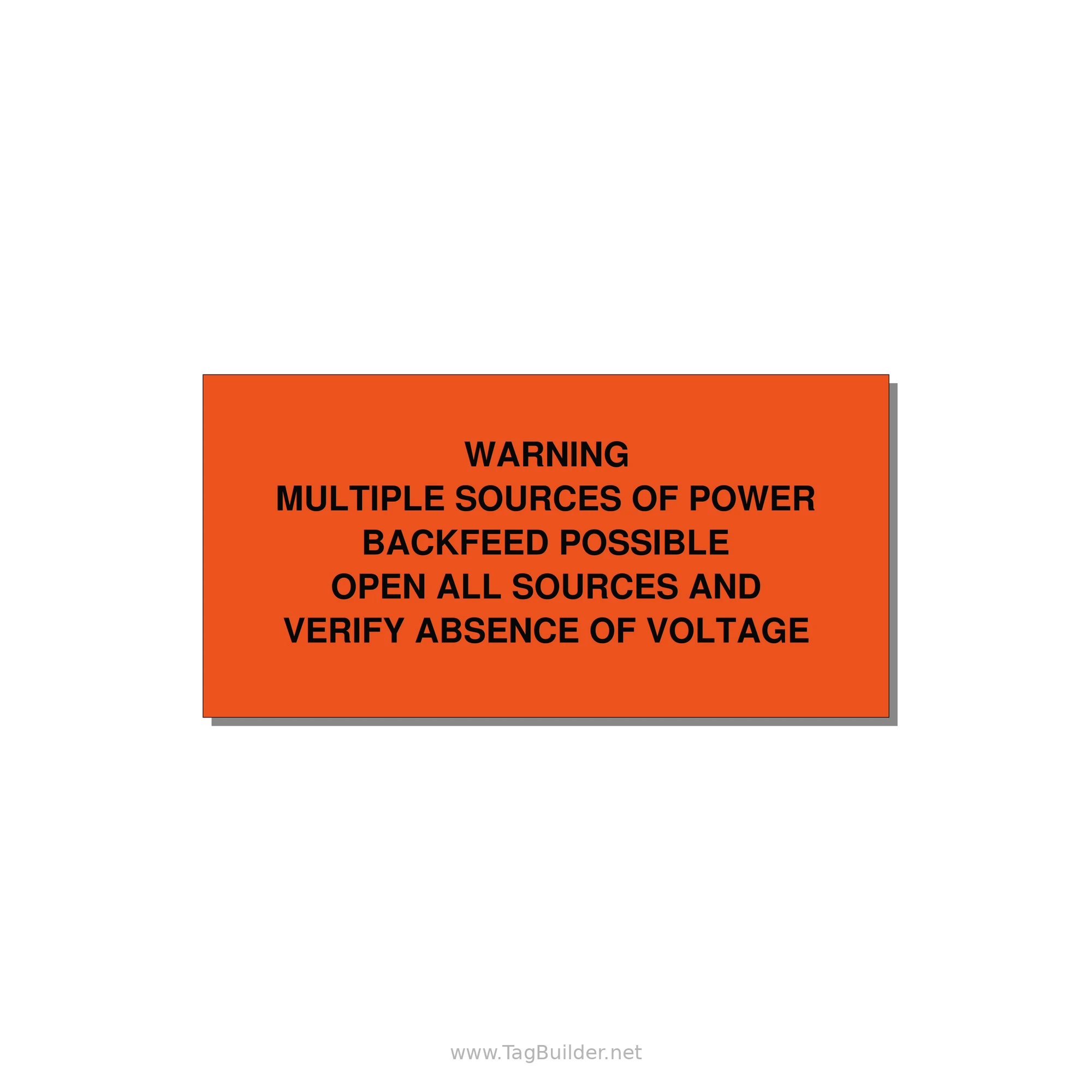 Multiple Power Sources Label (Backfeed Warning) — 4x2" Black on Orange, Adhesive