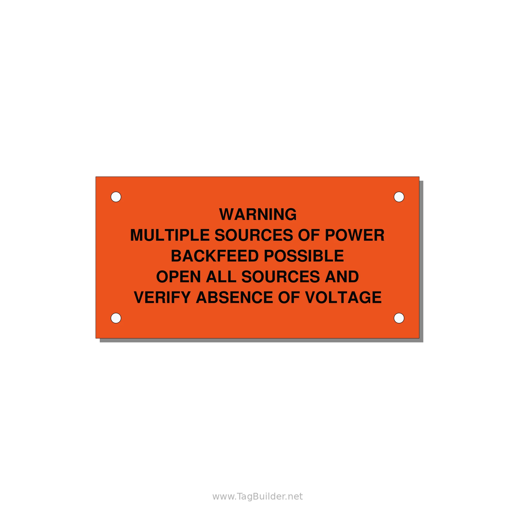 Multiple Power Sources Label (Backfeed Warning) — 4x2" Black on Orange, Holes
